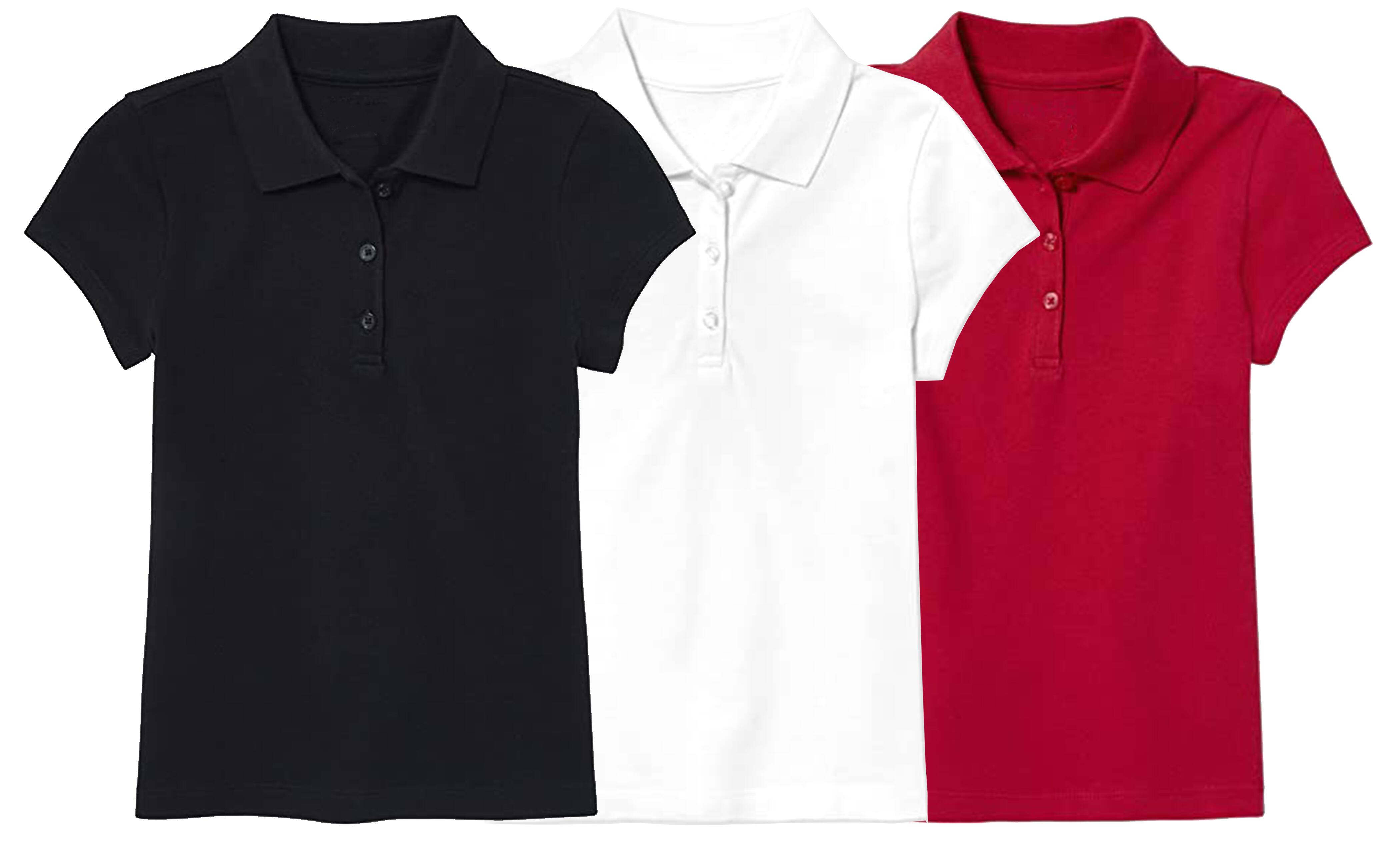 Galaxy by Harvic Short Sleeve Stretch Girl’s Pique Polo Shirt 3 Pack