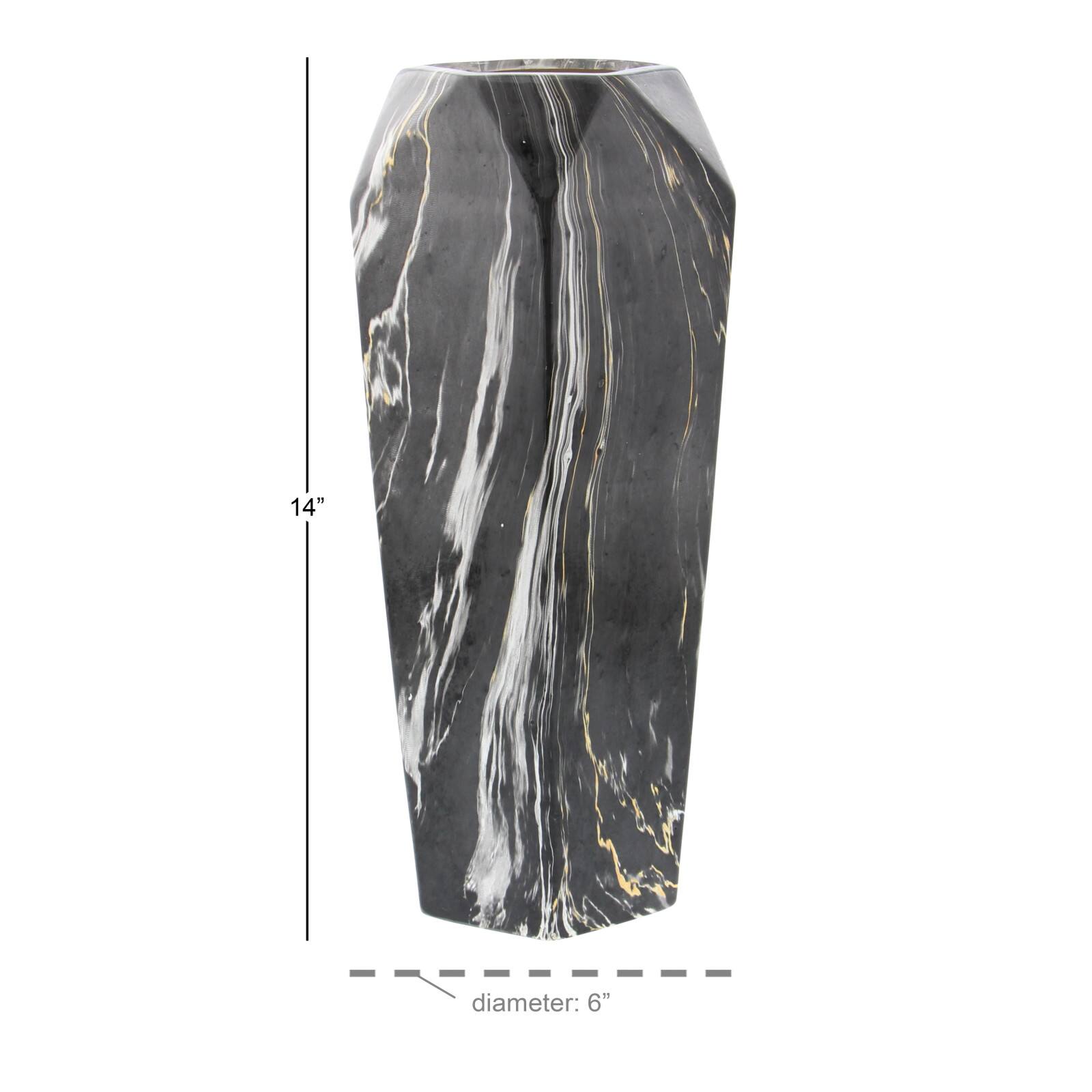 14" Black & White Marbled Ceramic Contemporary Vase