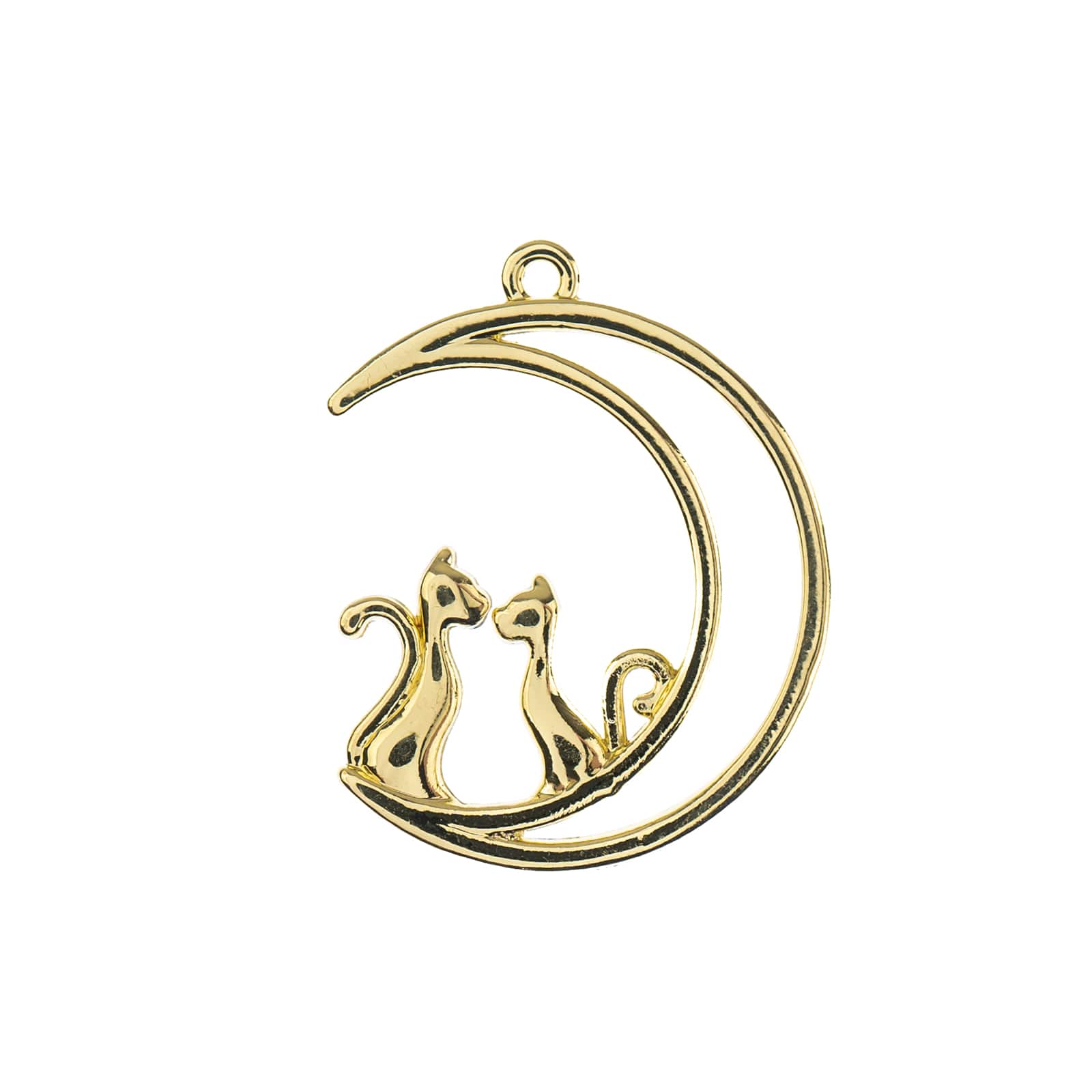 John Bead 26mm Gold Moon with Cats Beadwork Pendants, 4ct.