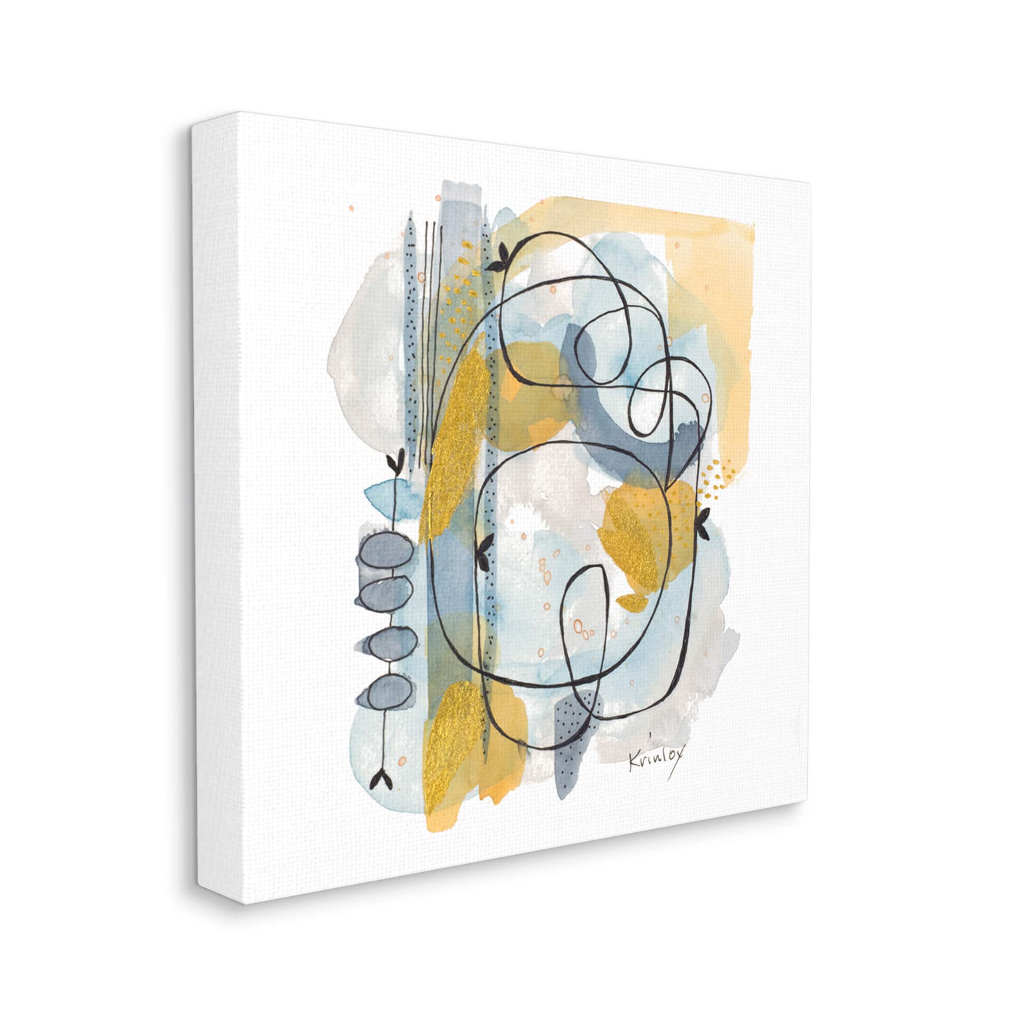 Stupell Industries Modern Leaf Line Abstraction Yellow Blue Watercolor Canvas Wall Art | 30" x 30" | Michaels®