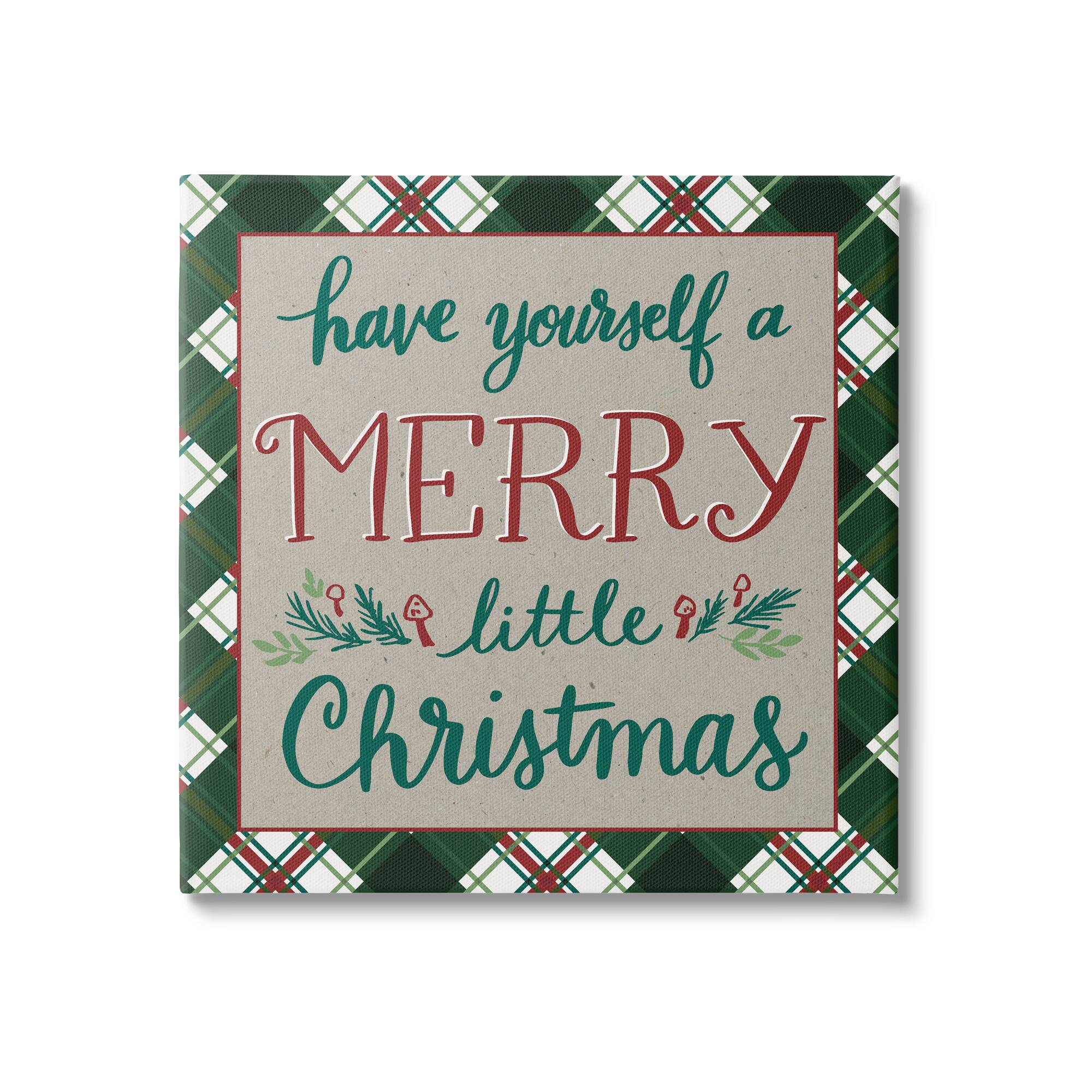 Stupell Industries Merry Little Christmas Plaid Holiday Canvas Wall Art