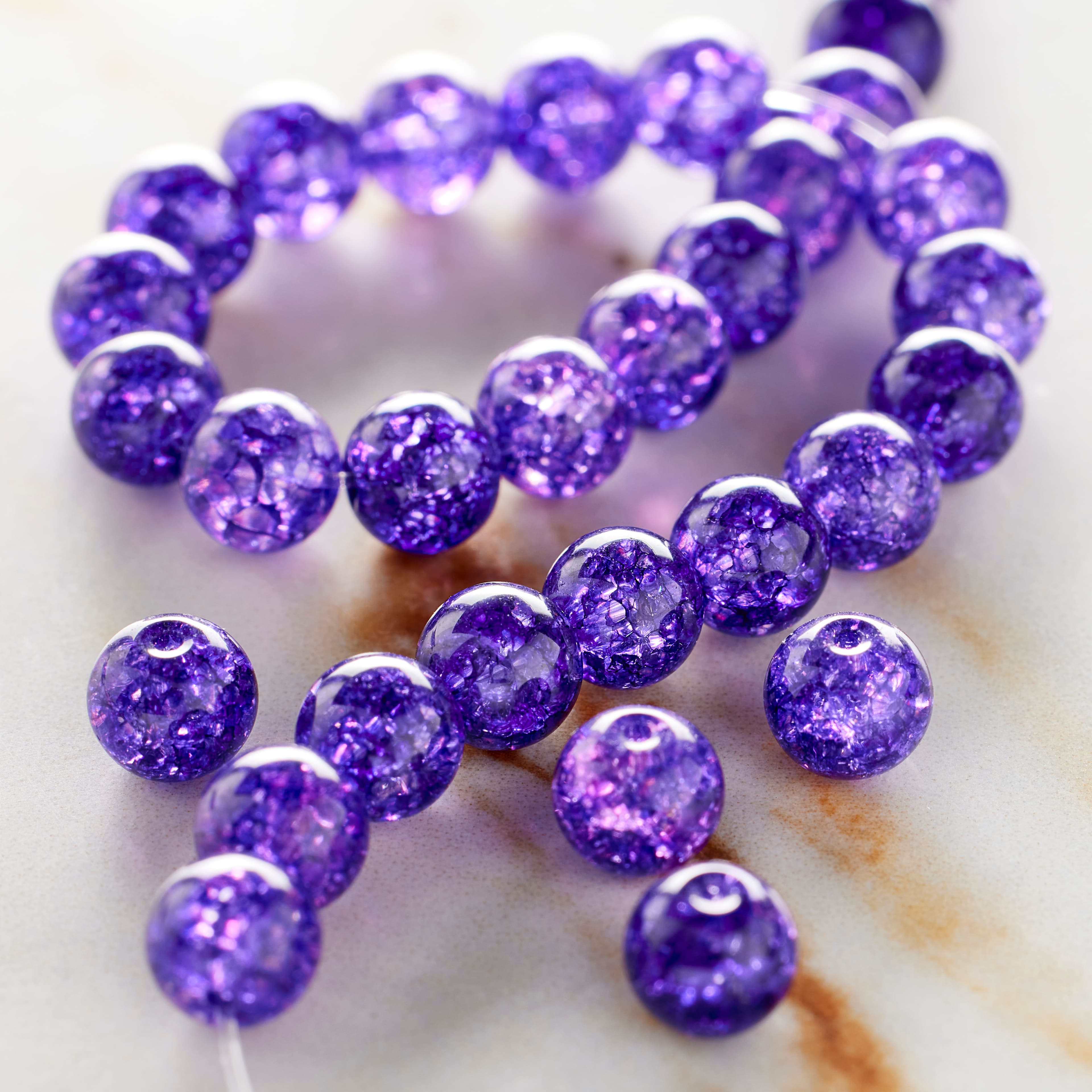 12 Pack: Purple Crackled Quartz Round Beads, 6mm by Bead Landing™