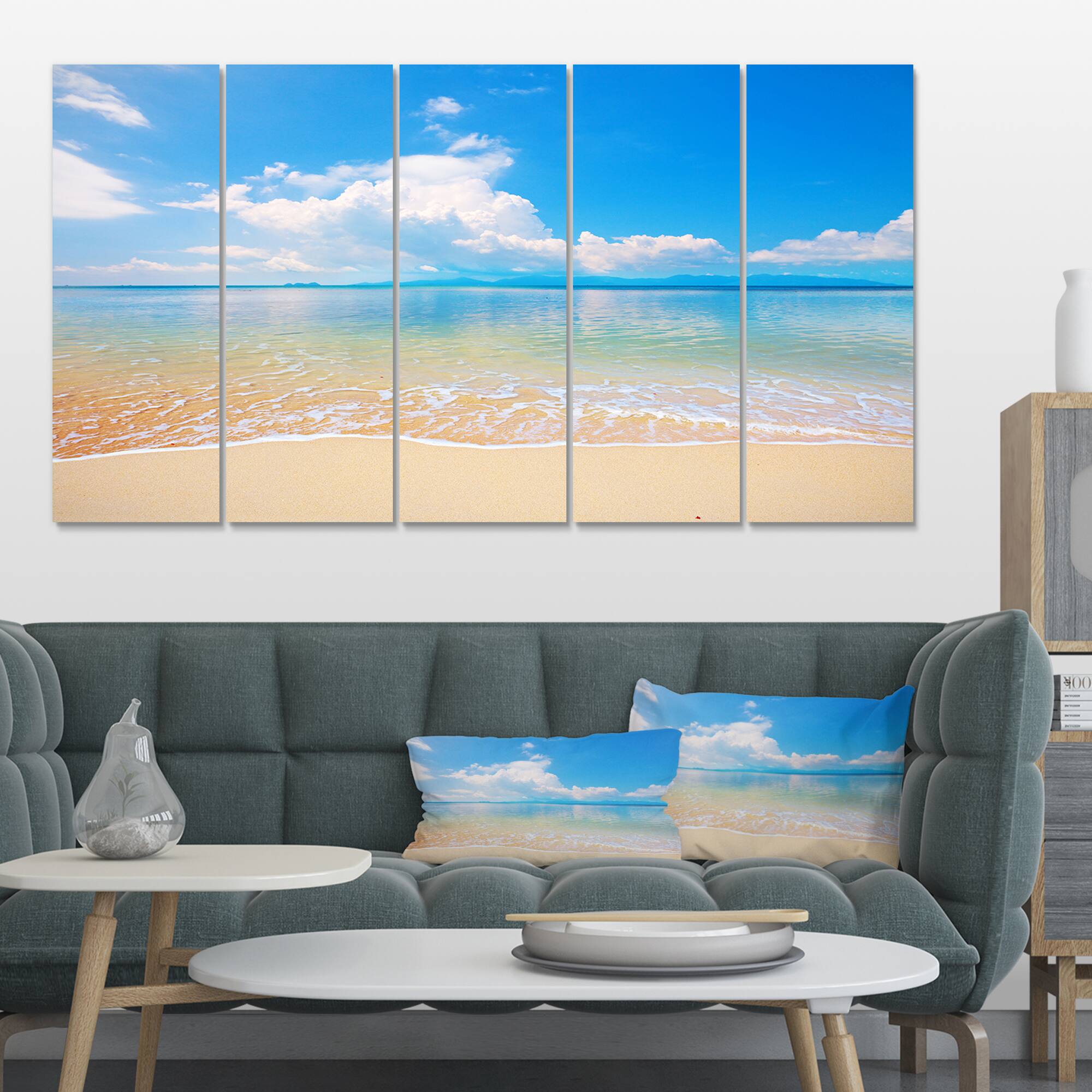 Designart - Large Clouds Over Calm Beach - Seashore Photo Canvas Print