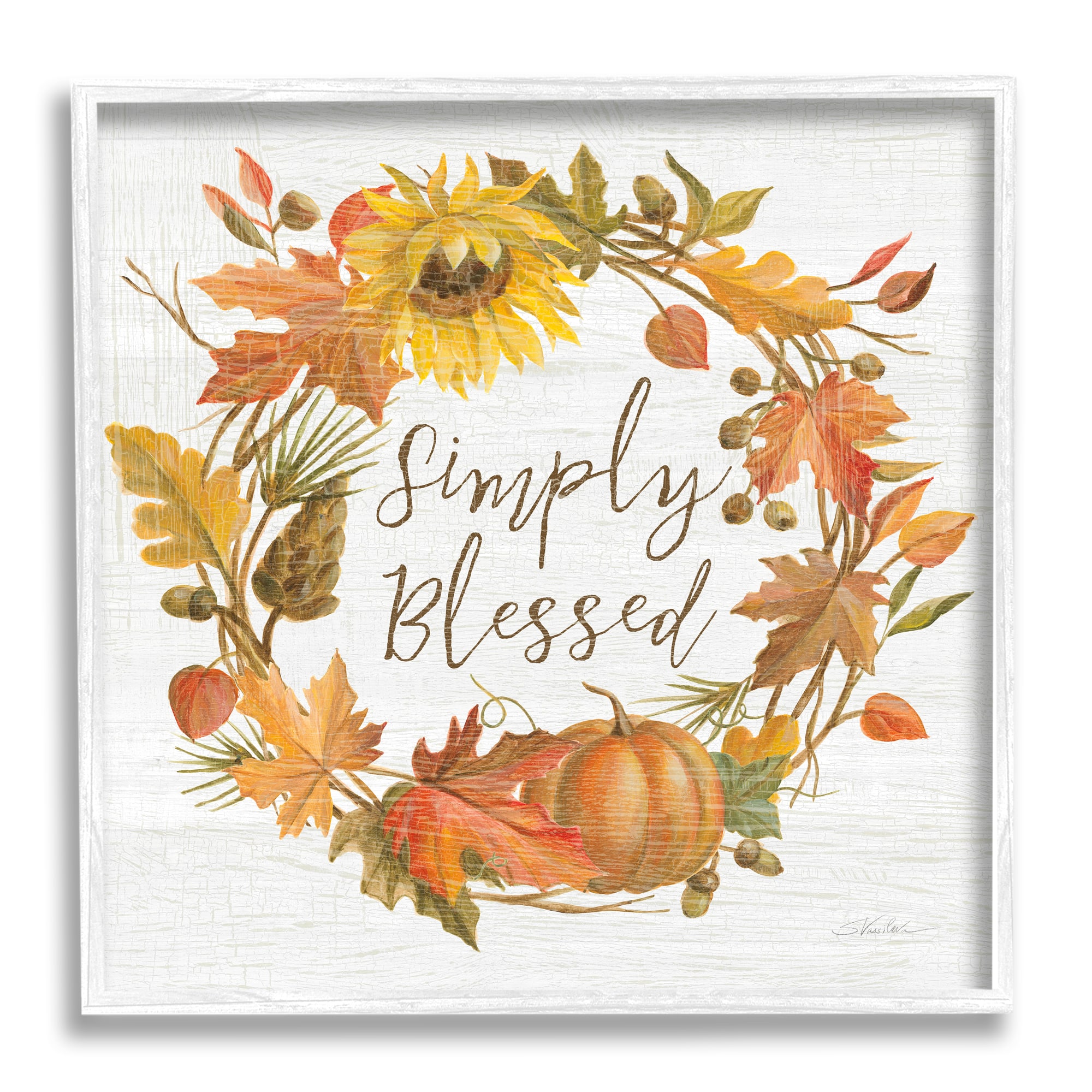 Stupell Industries Simply Blessed Autumn Wreath Framed Giclee Art