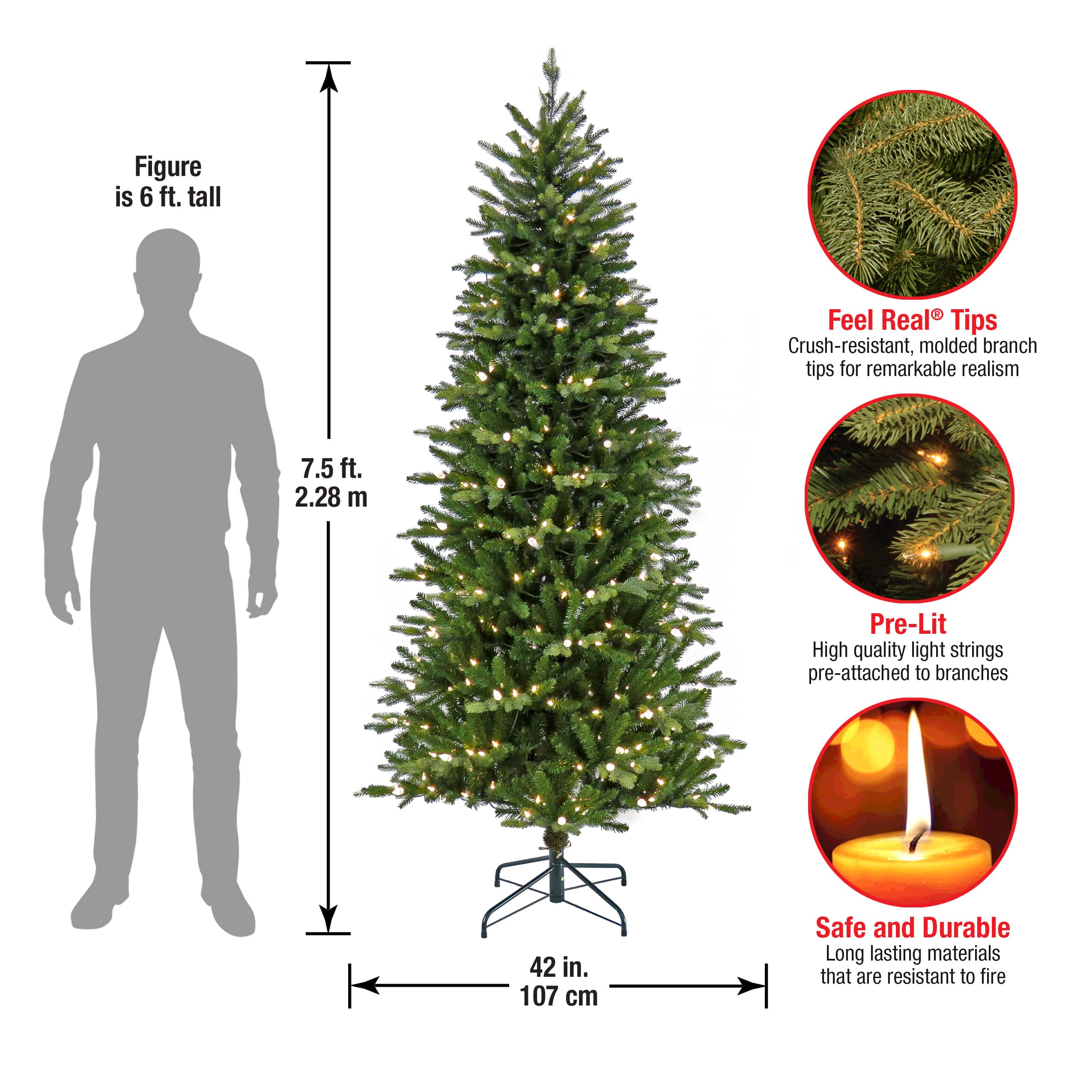 7.5ft. Pre-Lit Wallace Pine Artificial Christmas Tree, Warm White LED Lights