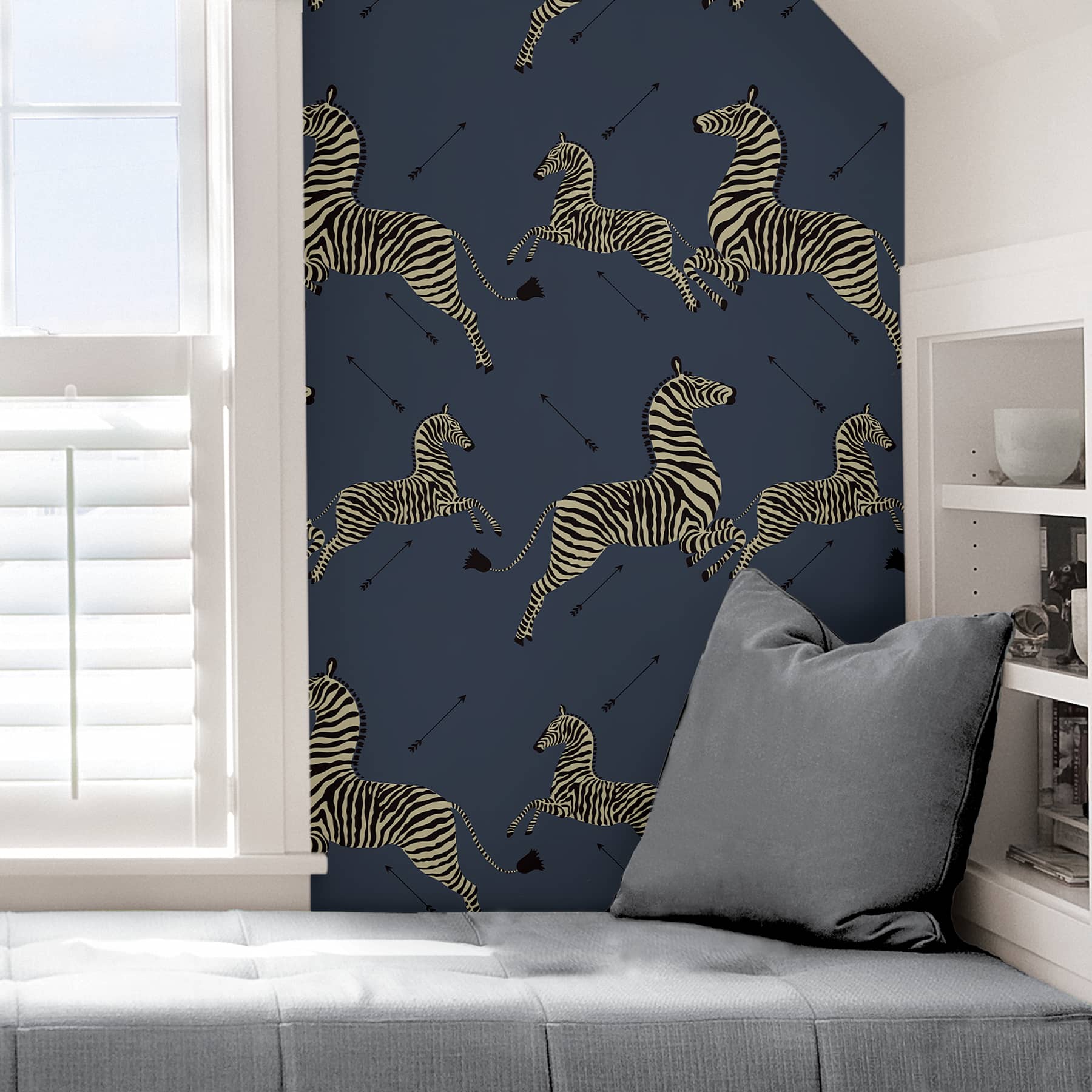 Scalamandre Denim Zebra Safari Peel &#x26; Stick Wallpaper