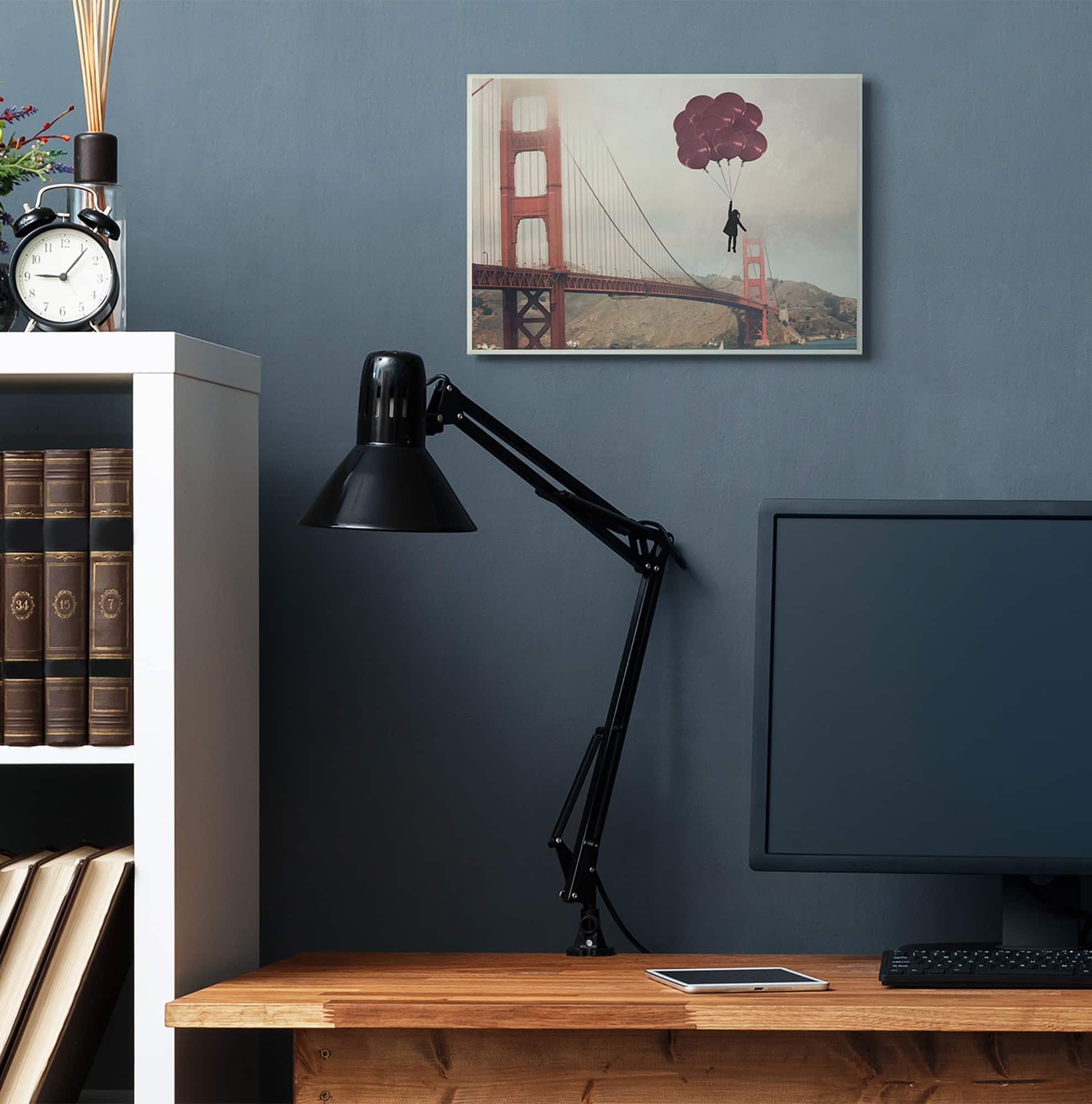 Stupell Industries Bridge Girl Balloons Abstract Modern Collage Design Wall Plaque