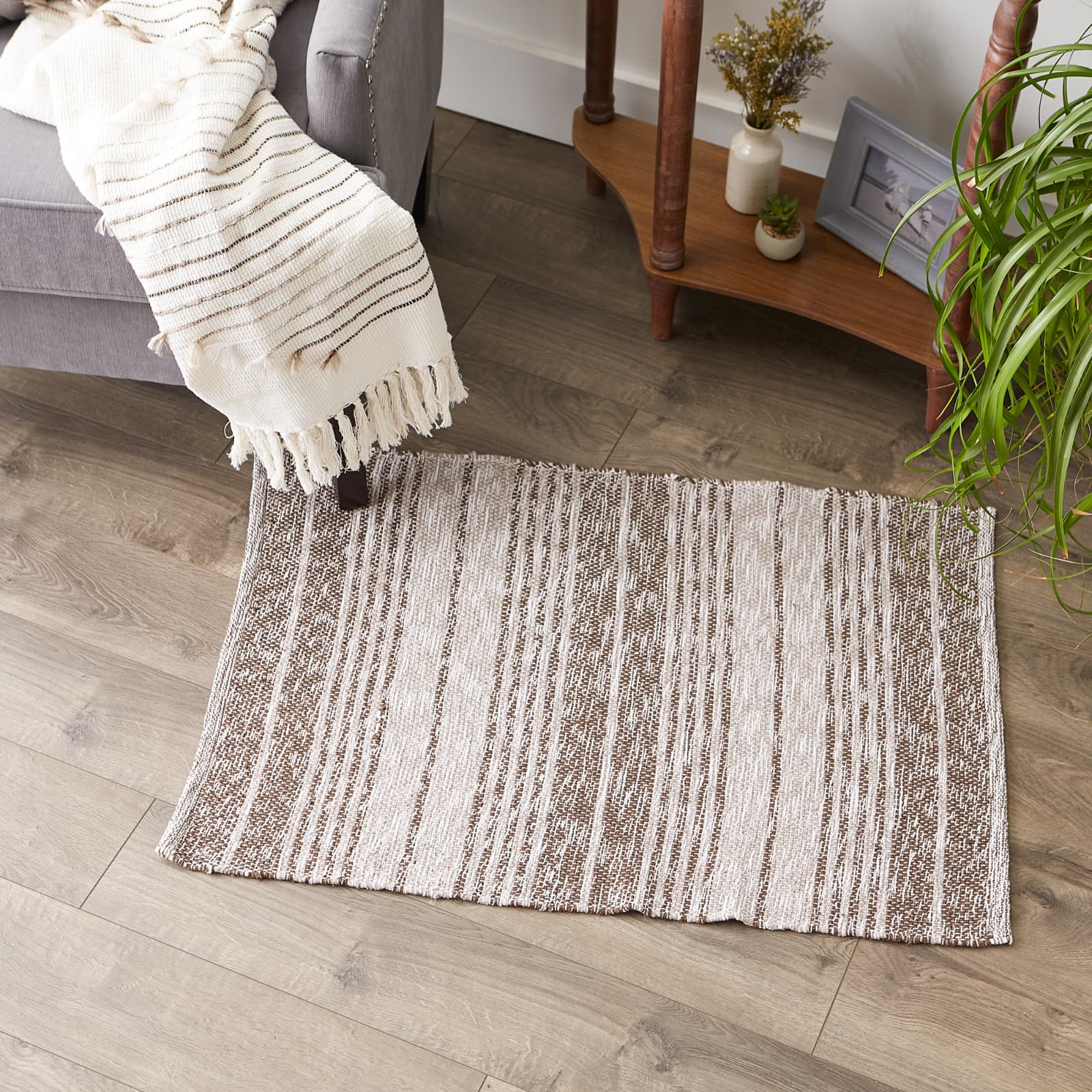 DII® Variegated Stripe Handwoven Recycled Yarn Rug, 2ft. x 3ft.