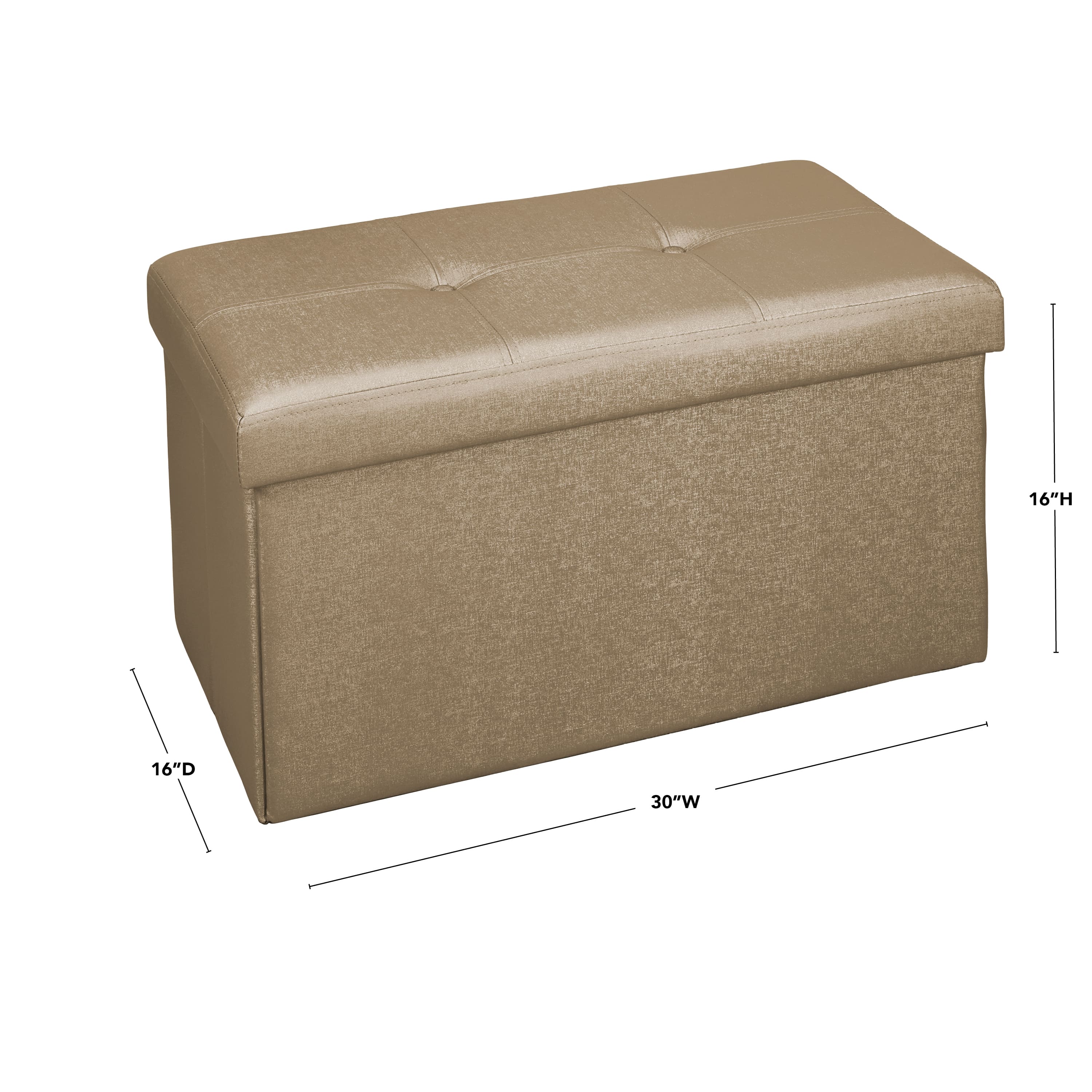 Simplify Metallic Brown Faux Leather Double Folding Storage Ottoman