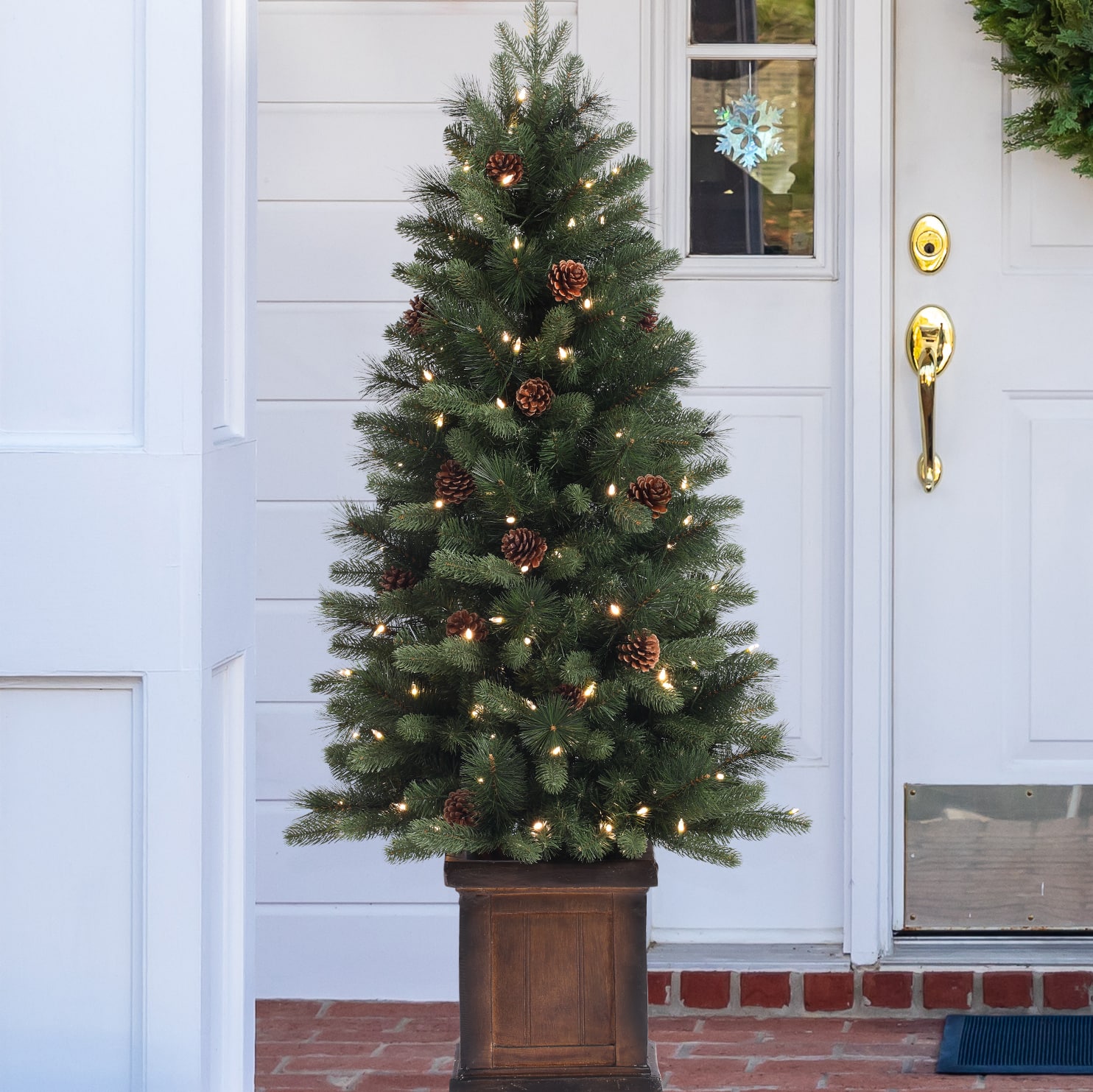 4.5ft. Pre-Lit Brookdale Fir Artificial Potted Christmas Tree, Color Changing T5 LED Lights