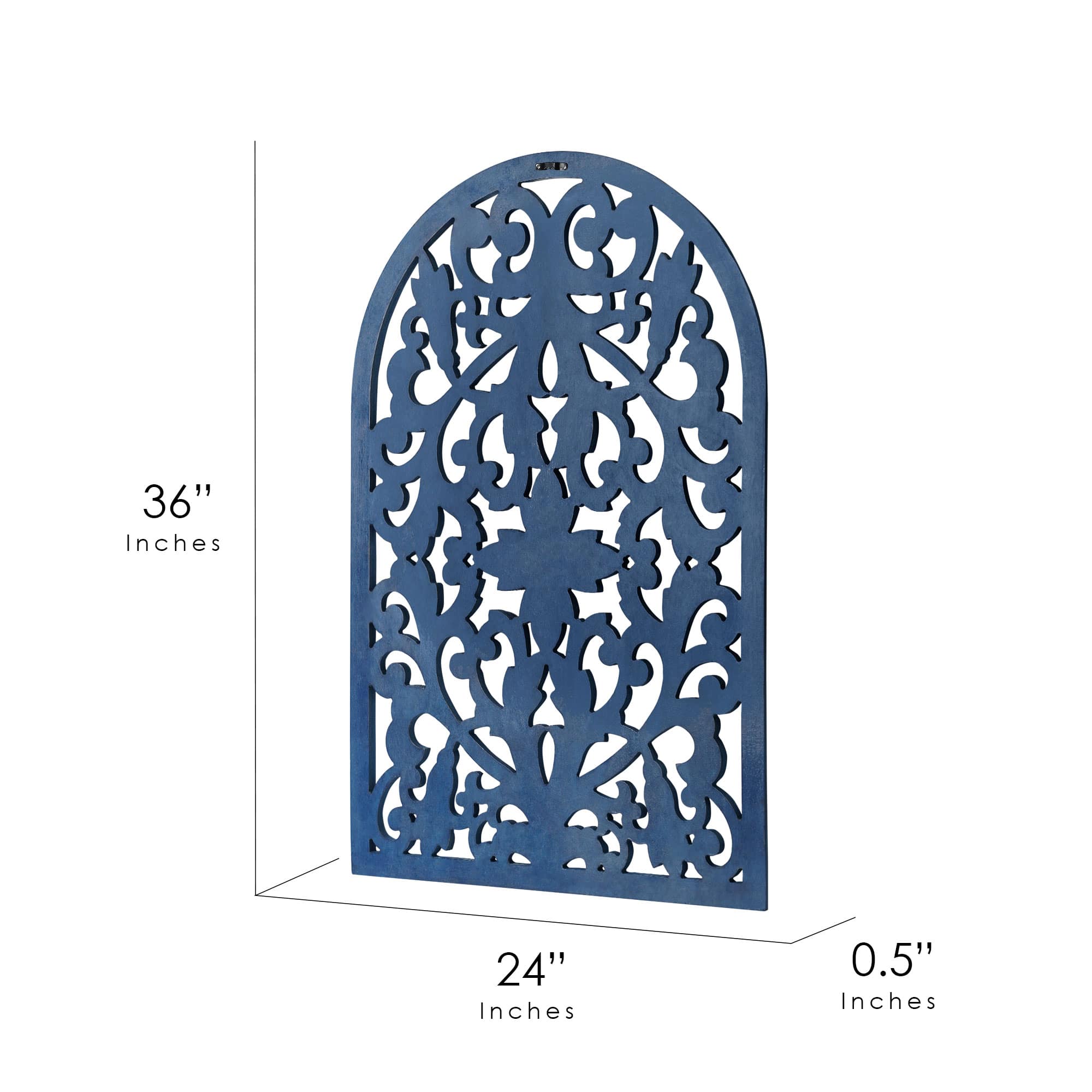 American Art D&#xE9;cor&#x2122; 36&#x22; Hand-Carved Arched Navy Blue Wood Wall Accent Medallion