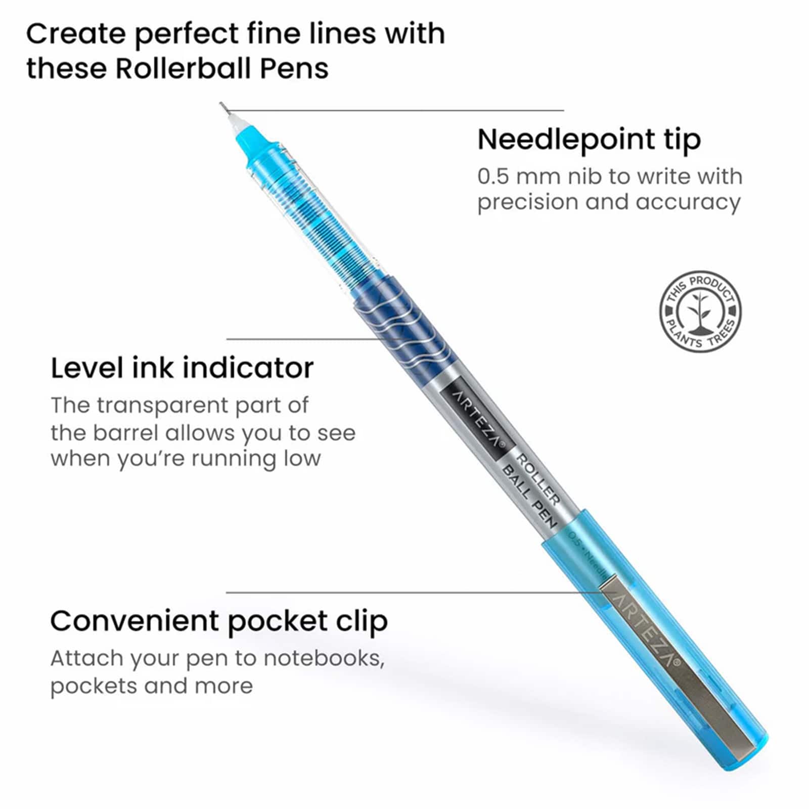 Arteza&#xAE; Needle Tip Assorted Colors Roller Ball Pen Set