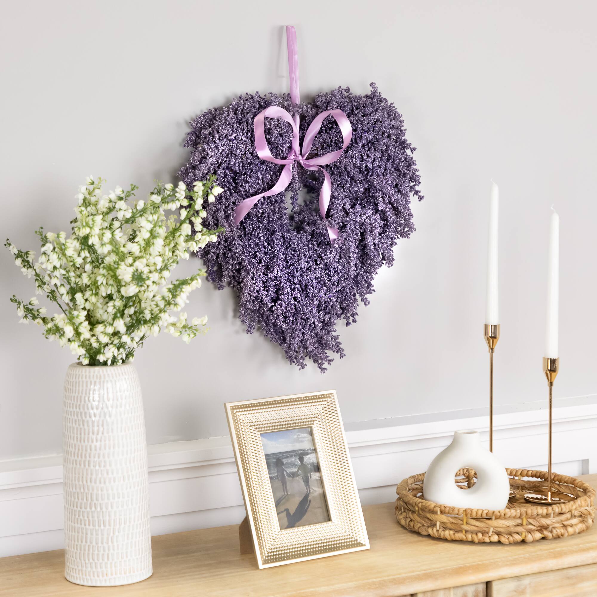 17.5" Artificial Lavender Heart Spring Wreath