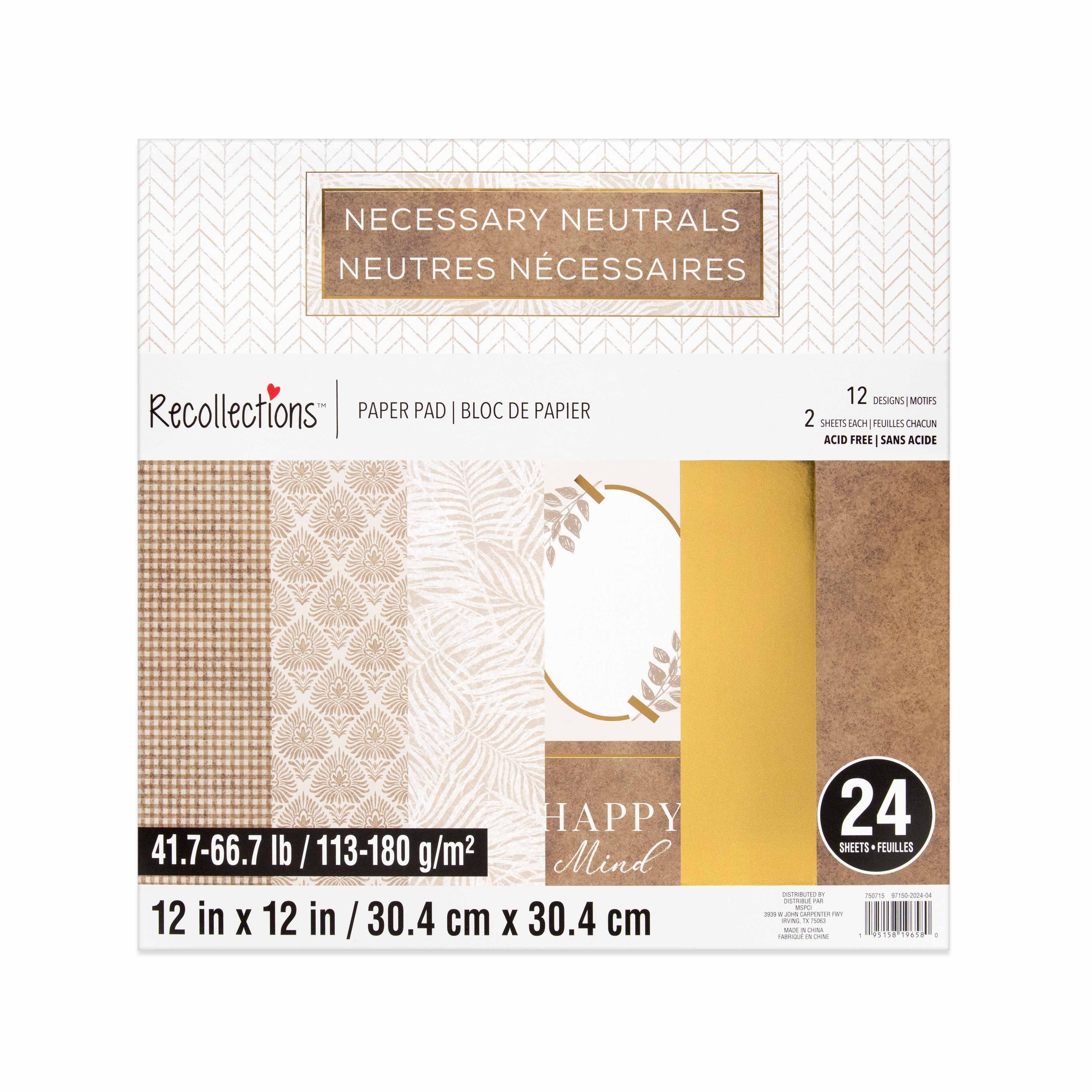12&#x22; x 12&#x22; Necessary Neutrals Paper Pad by Recollections&#x2122;, 24 Sheets