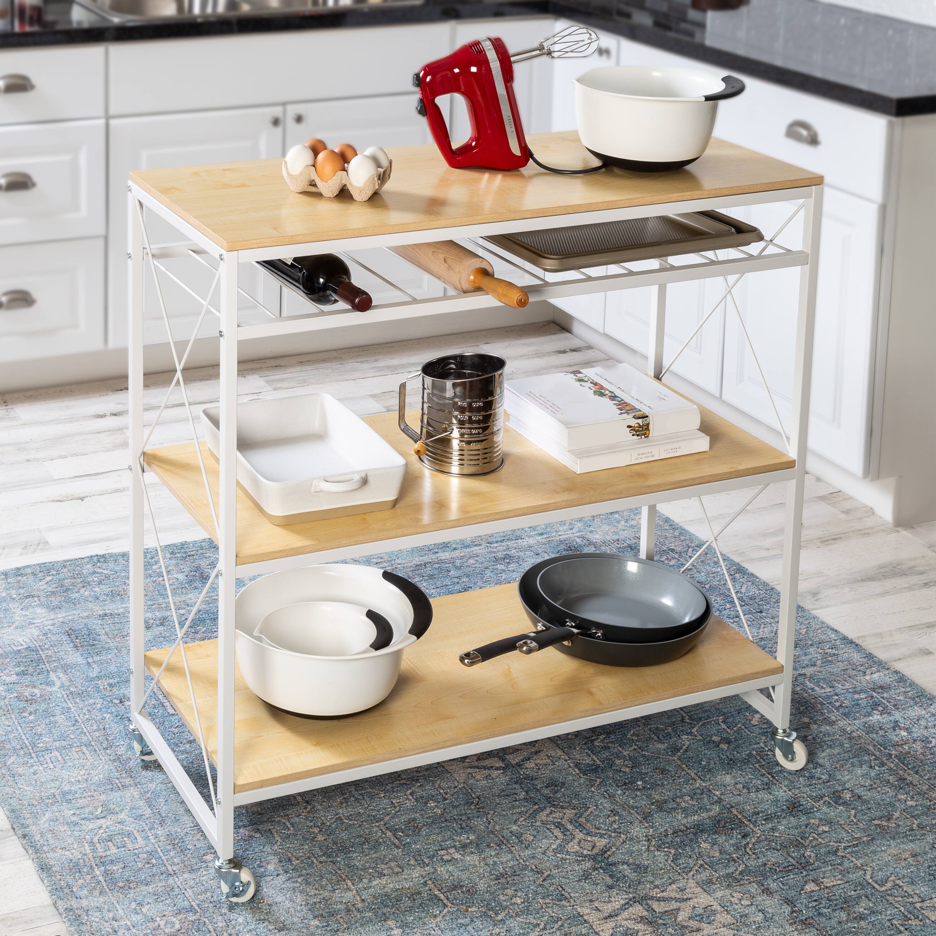 Honey Can Do White &#x26; Oak Rolling Kitchen Island