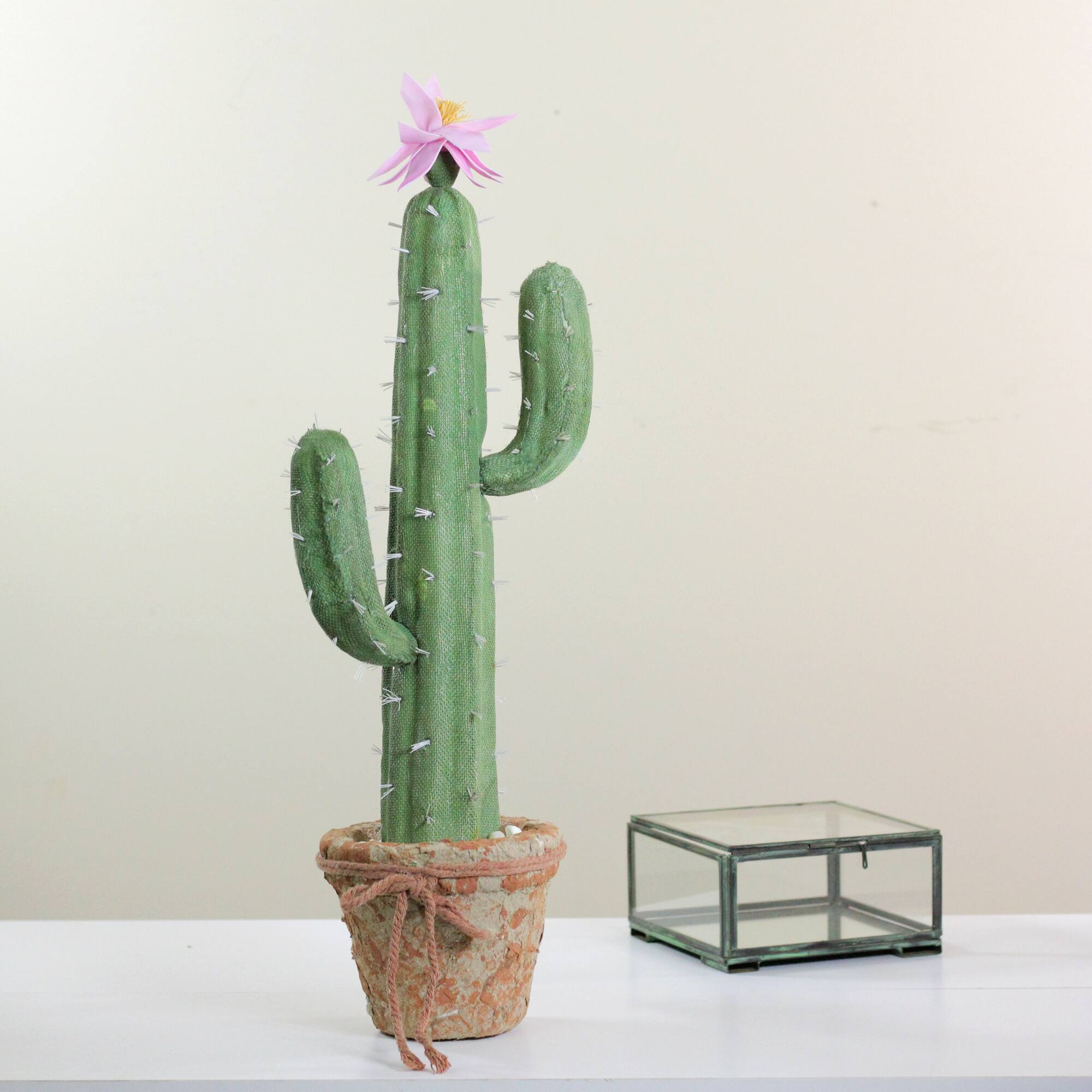 21.5" Southwestern Style Potted Cactus with Flowers