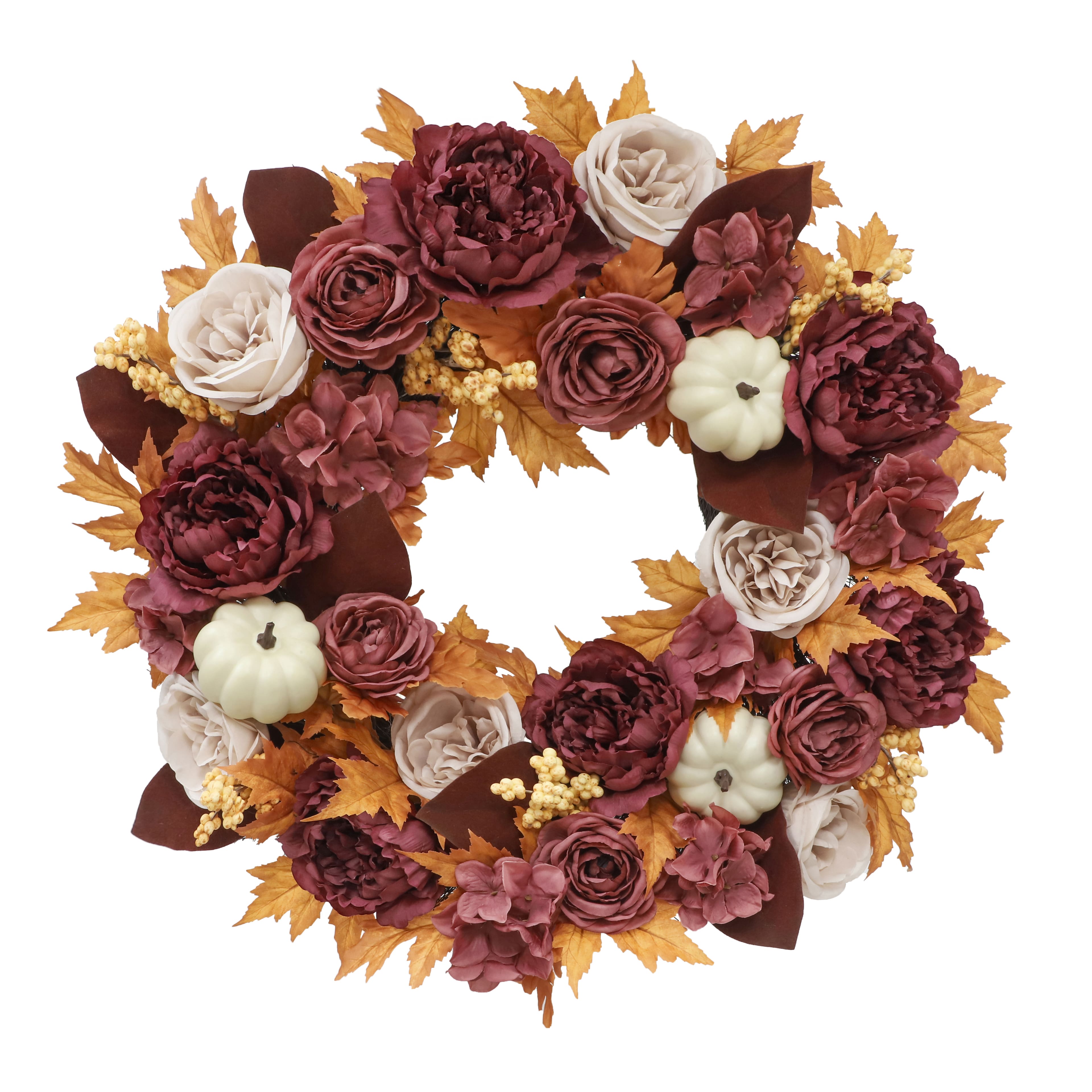 24" Peony, Rose & Pumpkin Wreath by Ashland®