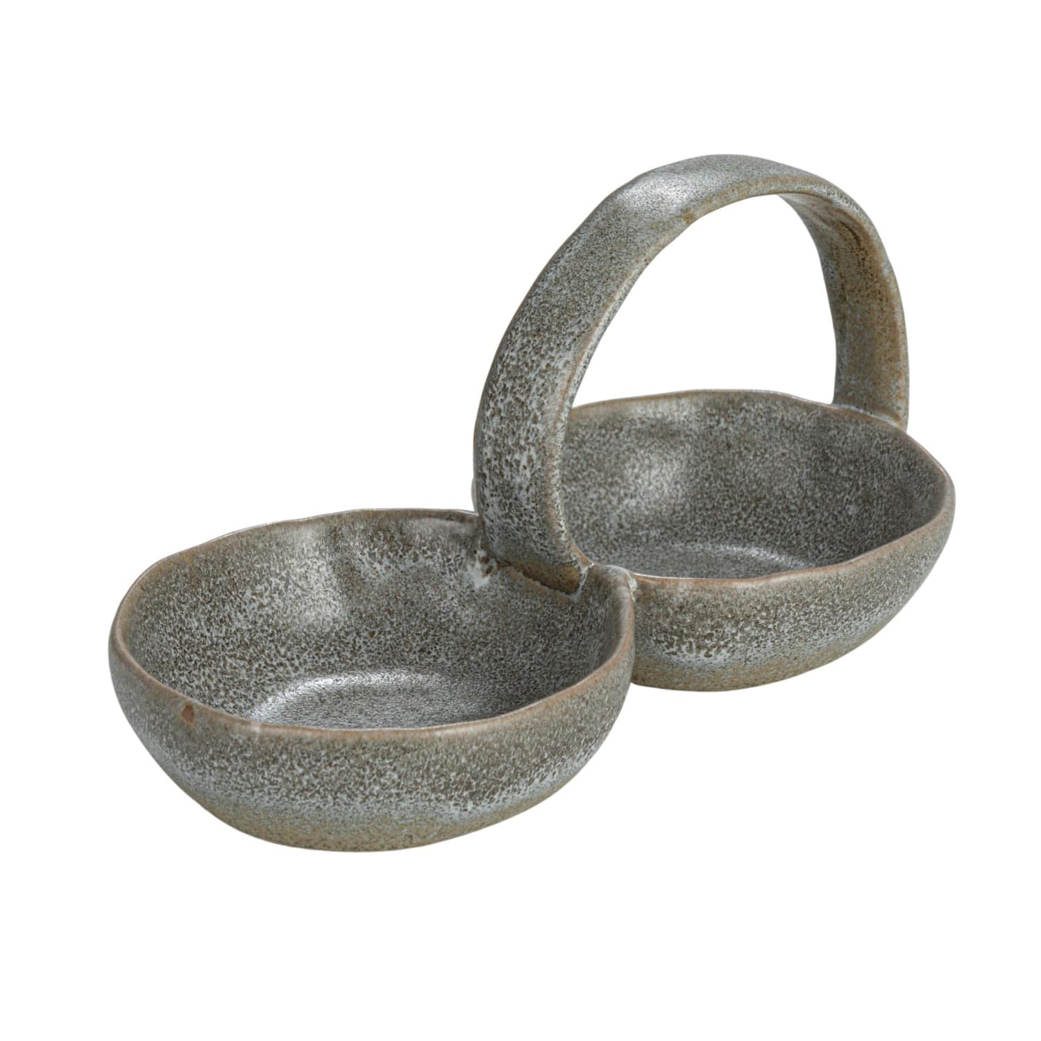 8.5&#x22; Gray Stoneware Double Bowl with Handle