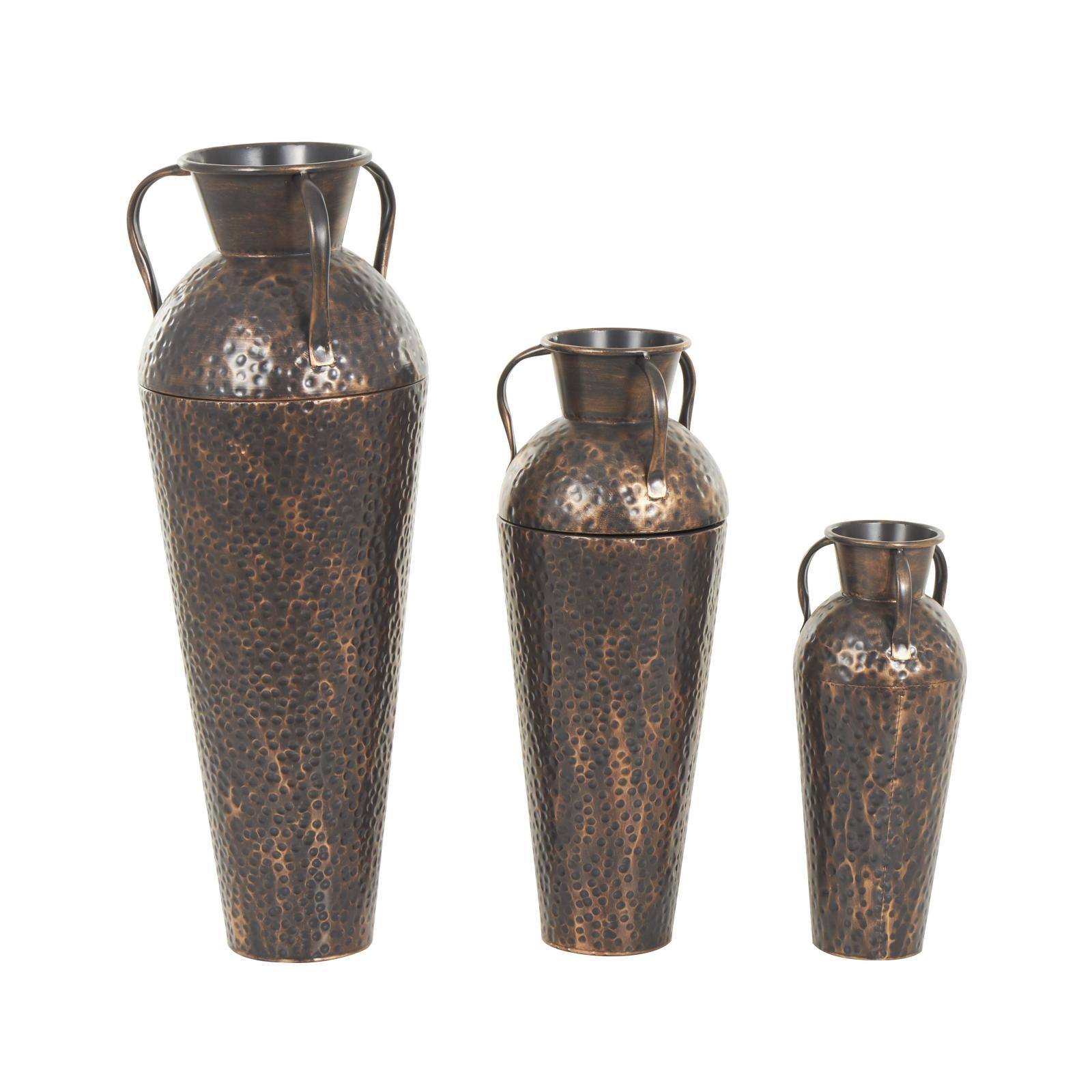 Copper Metal Tall Floor Weathered Amphora Vase Set, 3ct.