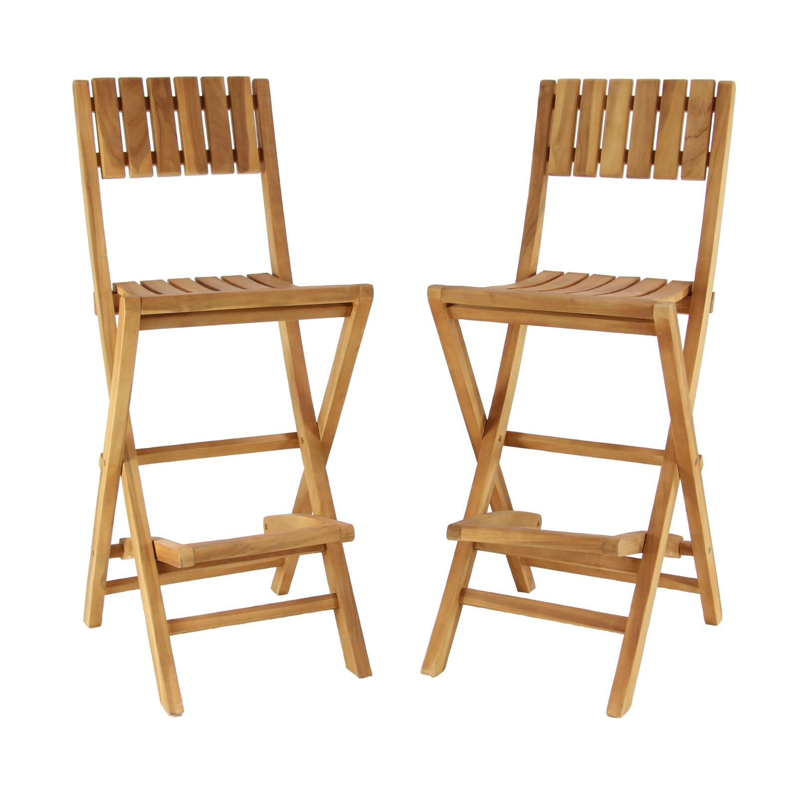 Set of 2 Brown Teak Wood Traditional Outdoor Bar Stool, 18" x 45"