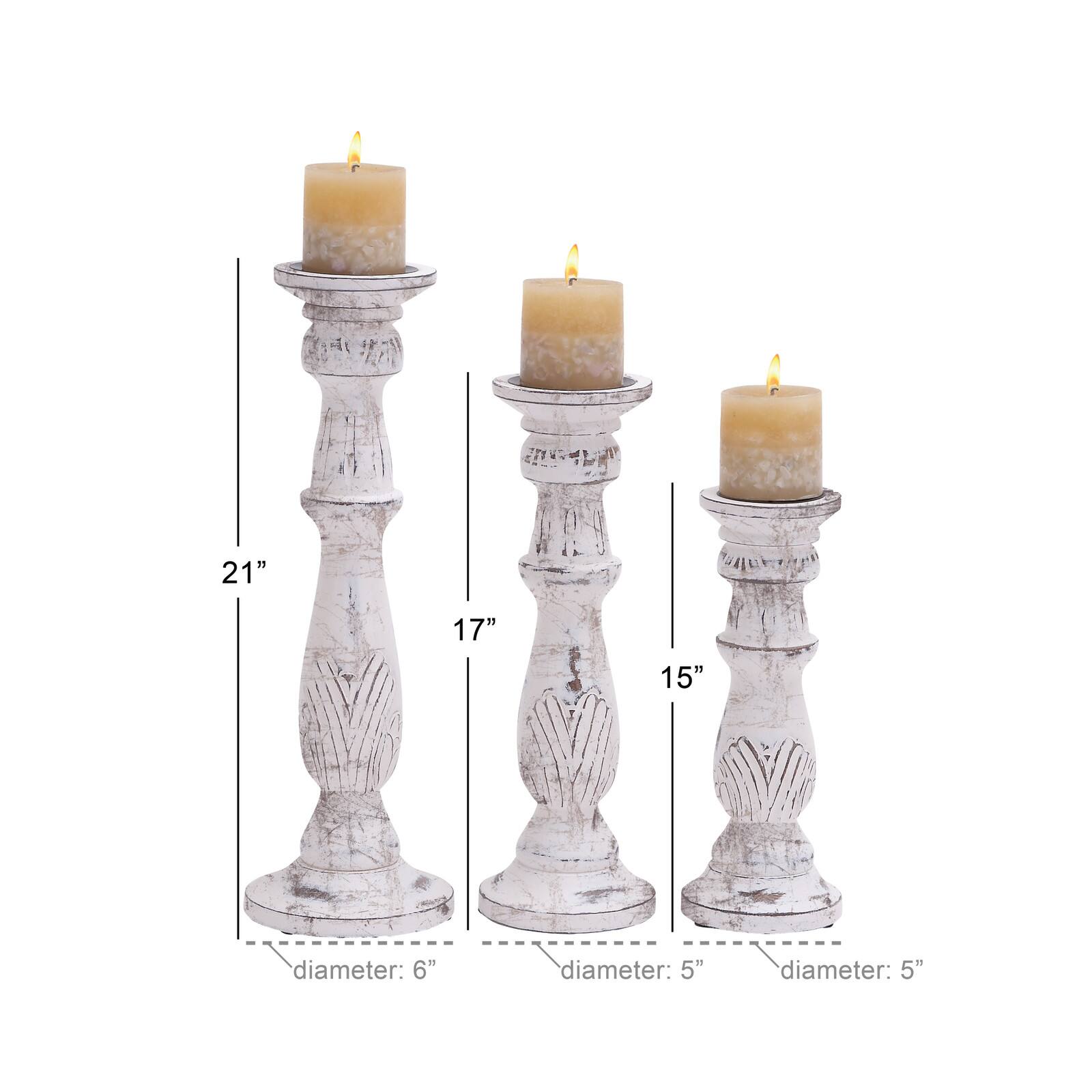 White Mango Wood Traditional Distressed Candle Holder Set