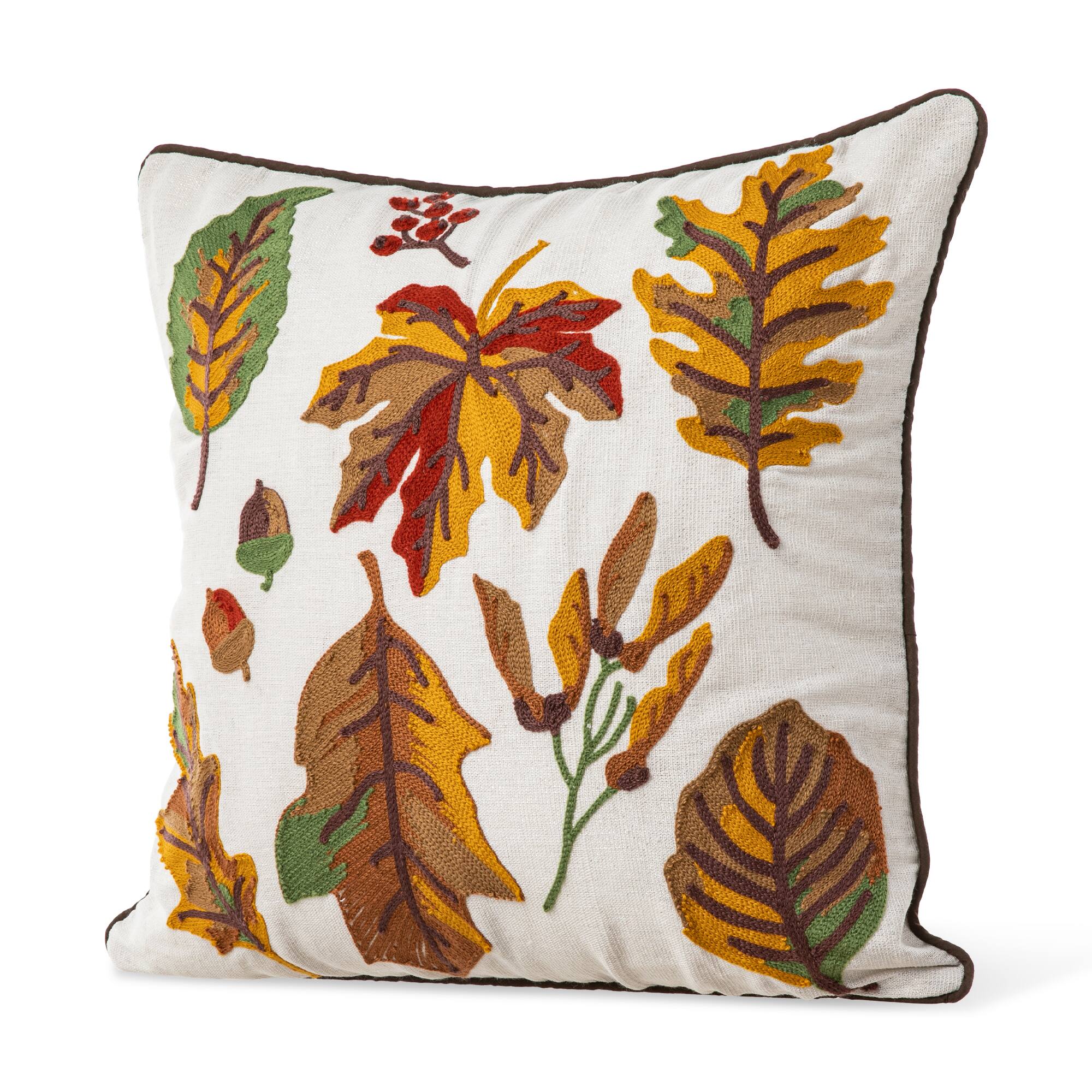 Glitzhome® Embroidered Fall Leaves Pillow