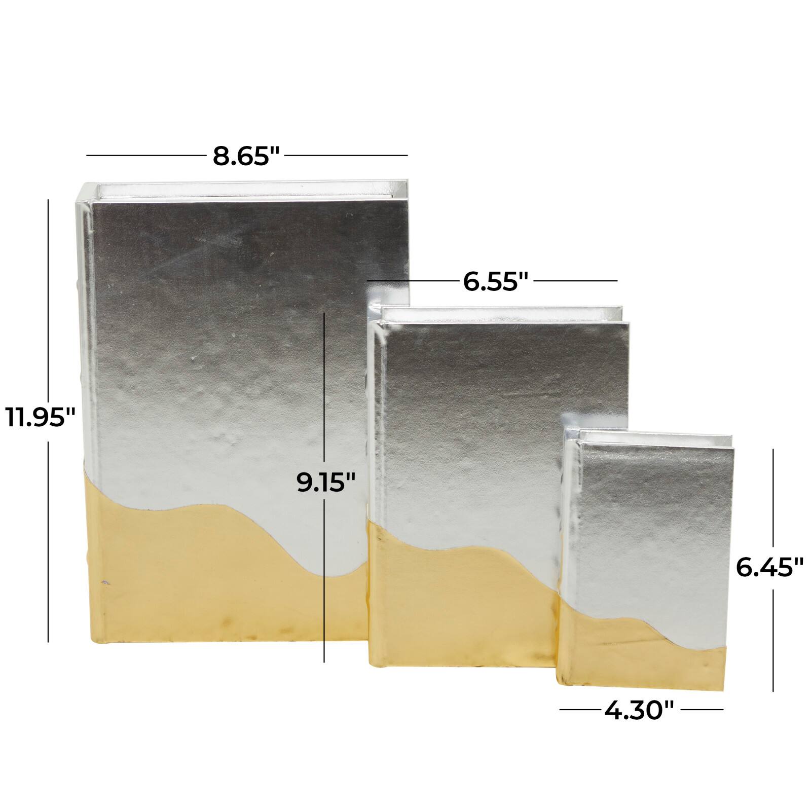 CosmoLiving by Cosmopolitan Silver Faux Leather Faux Book Box with Metallic Finish Set