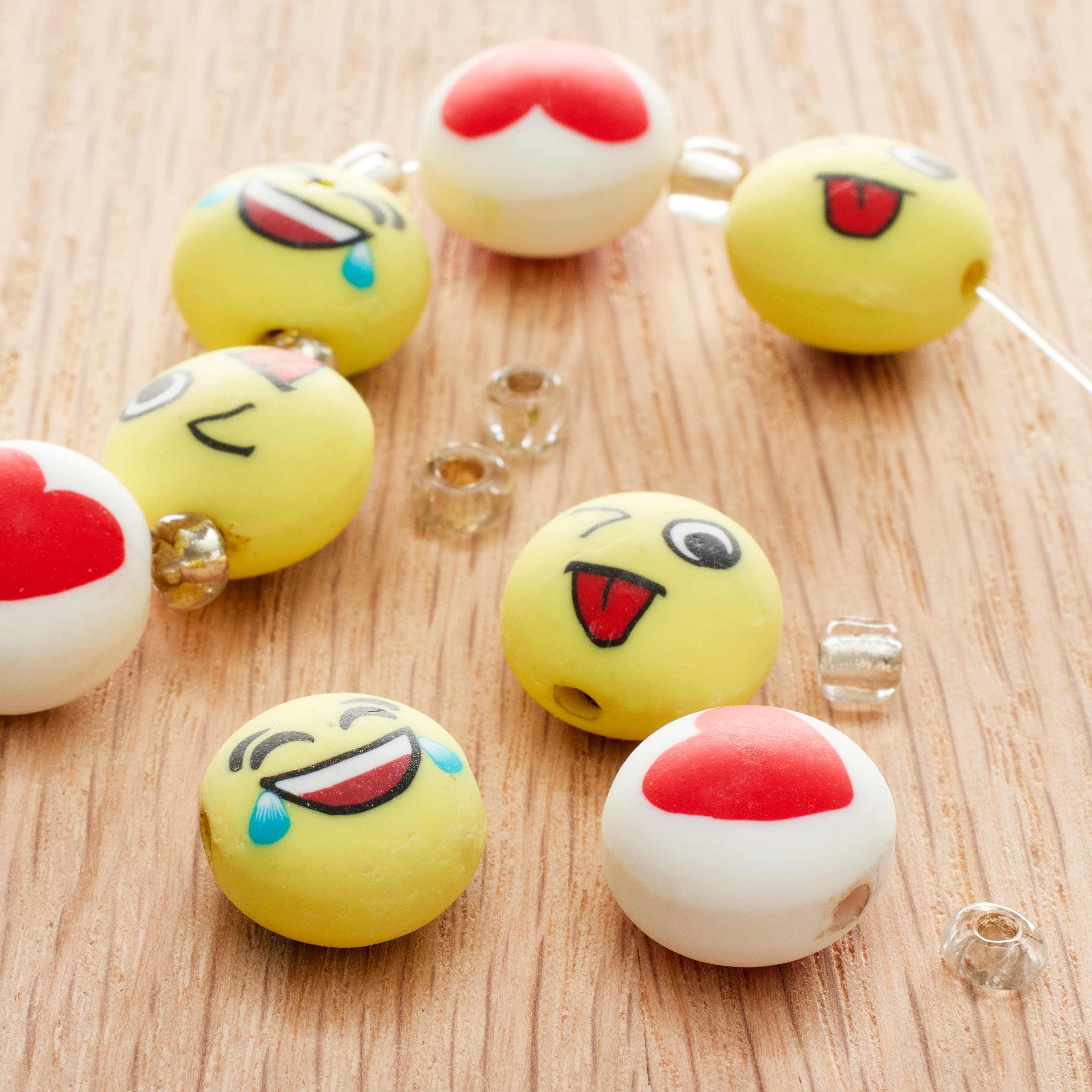 Smiley Face Round Beads, Emoji Beads, Happy Face Beads, Plastic