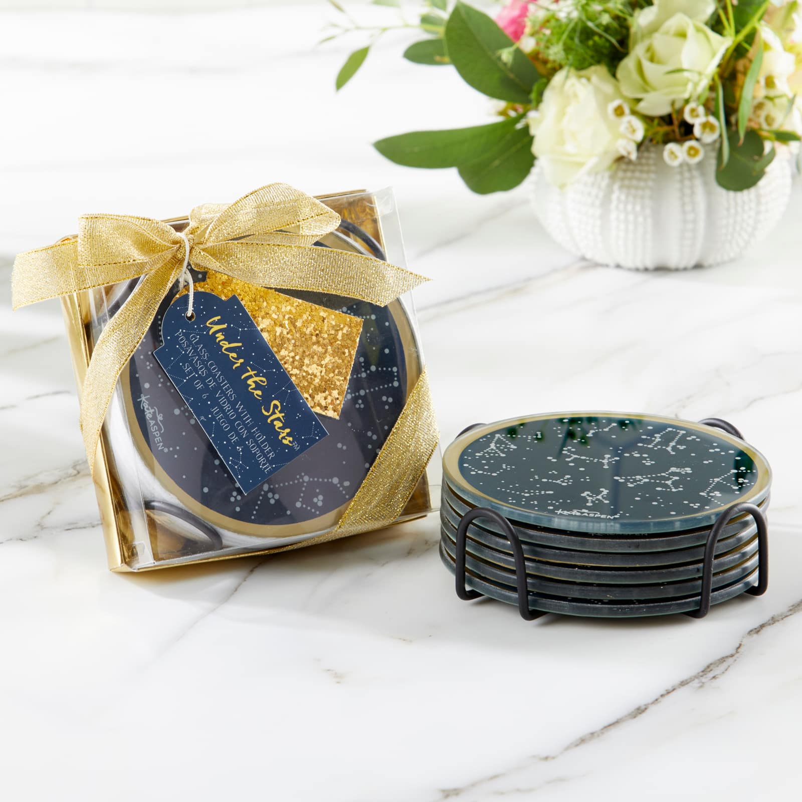 Kate Aspen&#xAE; Under the Stars Glass Coasters &#x26; Holder Set