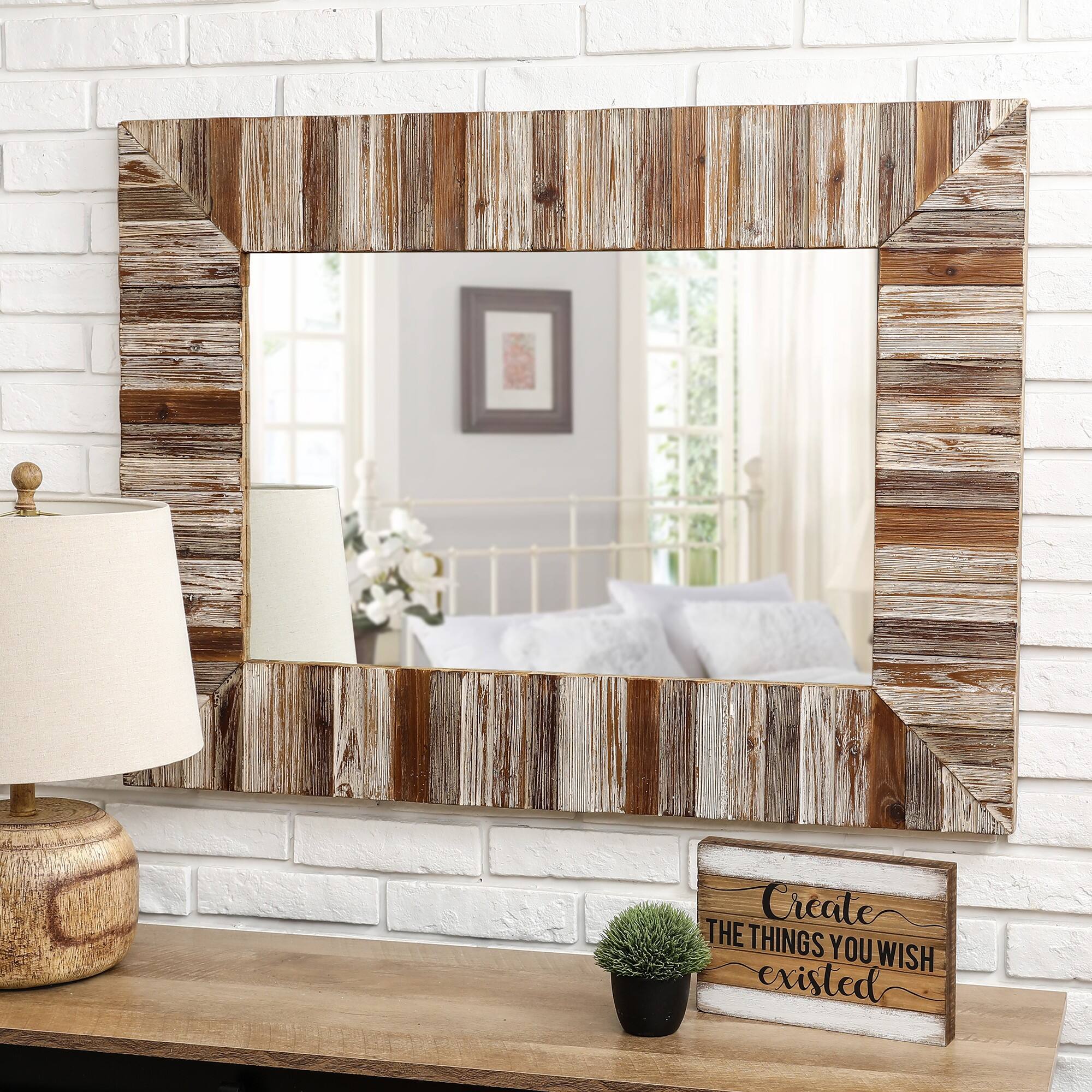 Glitzhome&#xAE; 39.5&#x22; Rectangle Wooden Farmhouse Wall Mirror