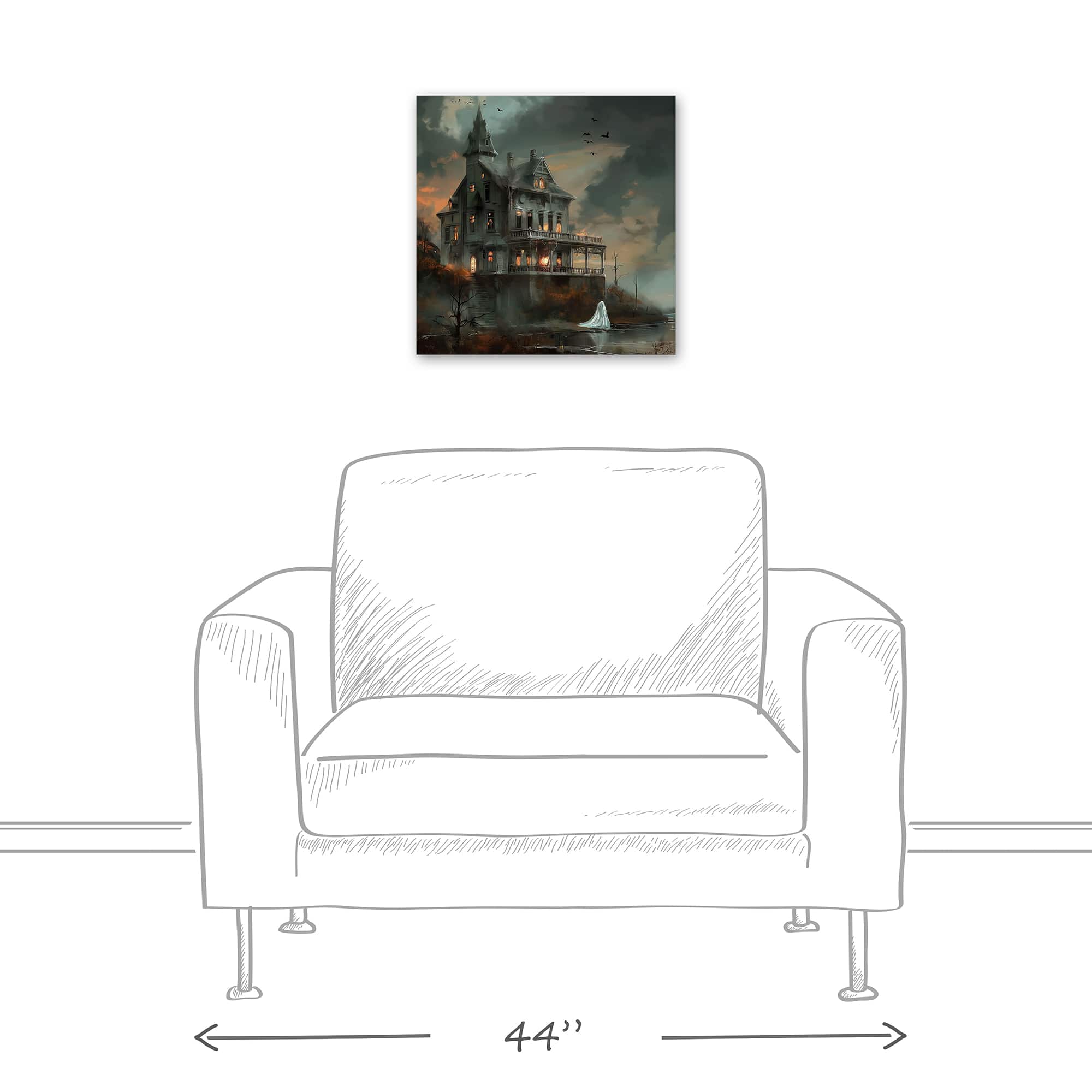 Haunted Lakeside Mansion 16&#x22; x 16&#x22; Canvas Wall Art