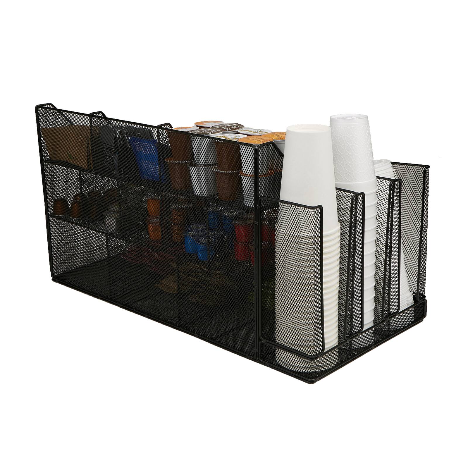 Mind Reader Black 14-Compartment 3-Tier Metal Mesh Large Breakroom Condiment Organizer