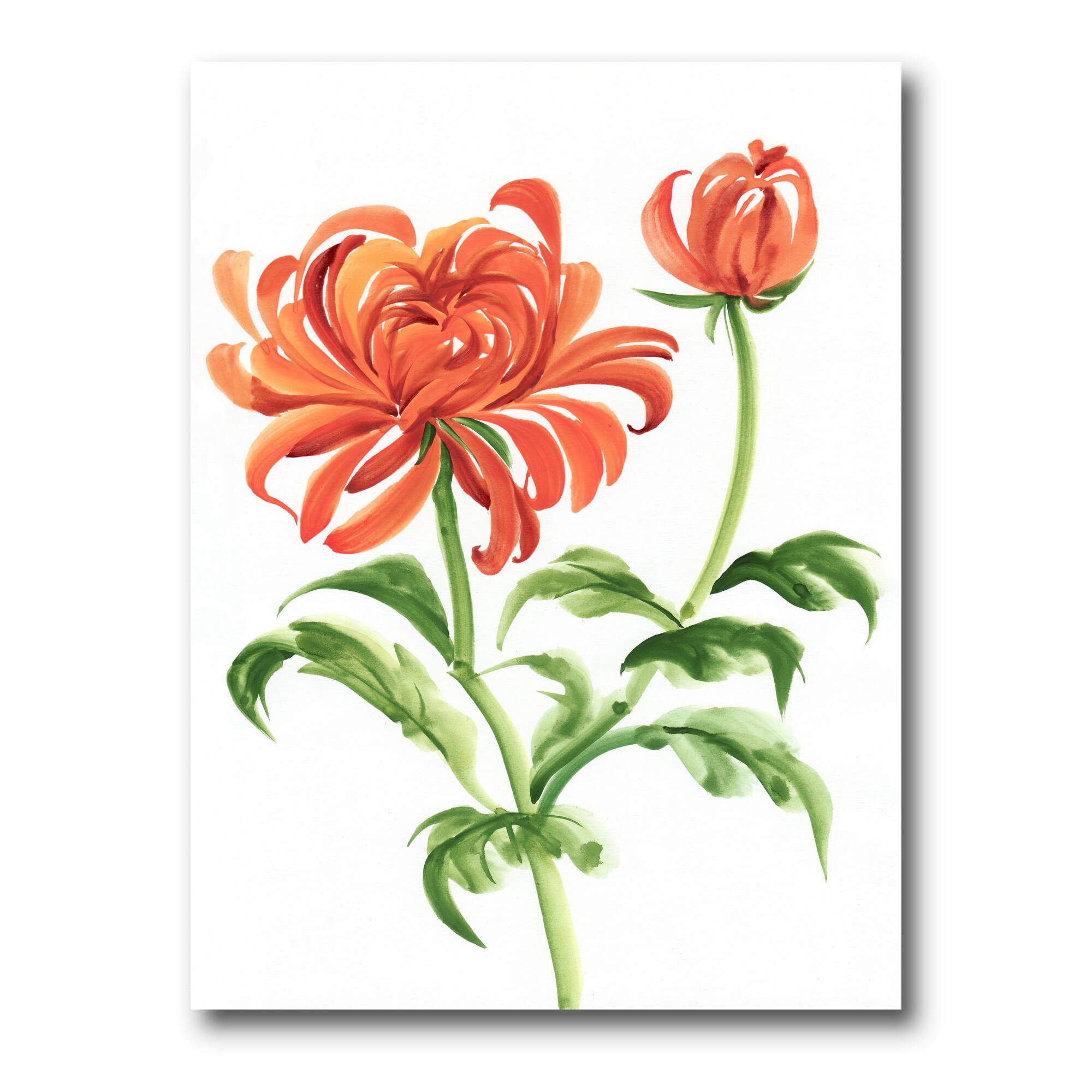 Designart - Vintage Orange Chrysanthemum Flower - Traditional Canvas Wall Art Print