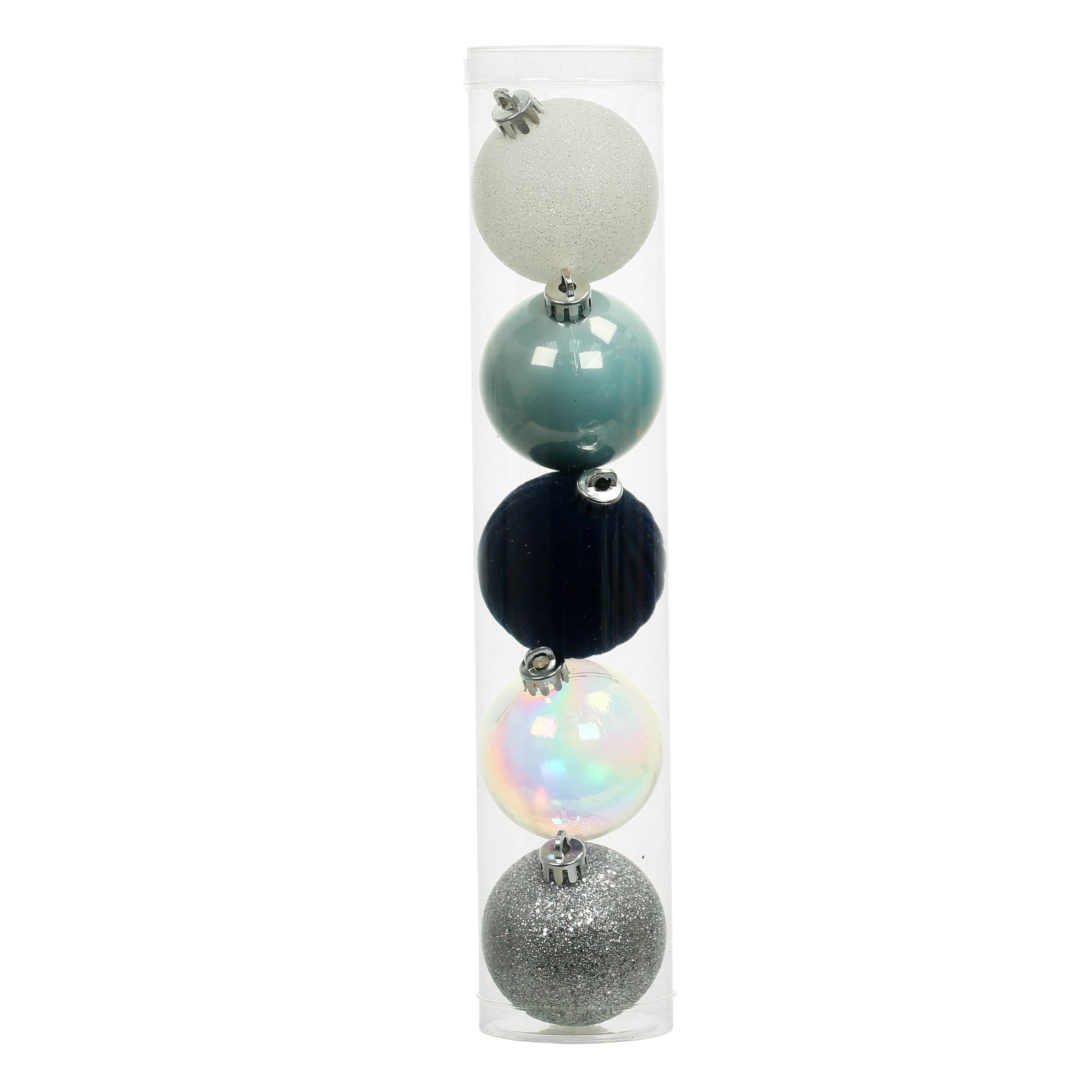 5 Pack 2.2&#x22; Blue &#x26; Silver Shatterproof Ball Ornaments by Ashland&#xAE;