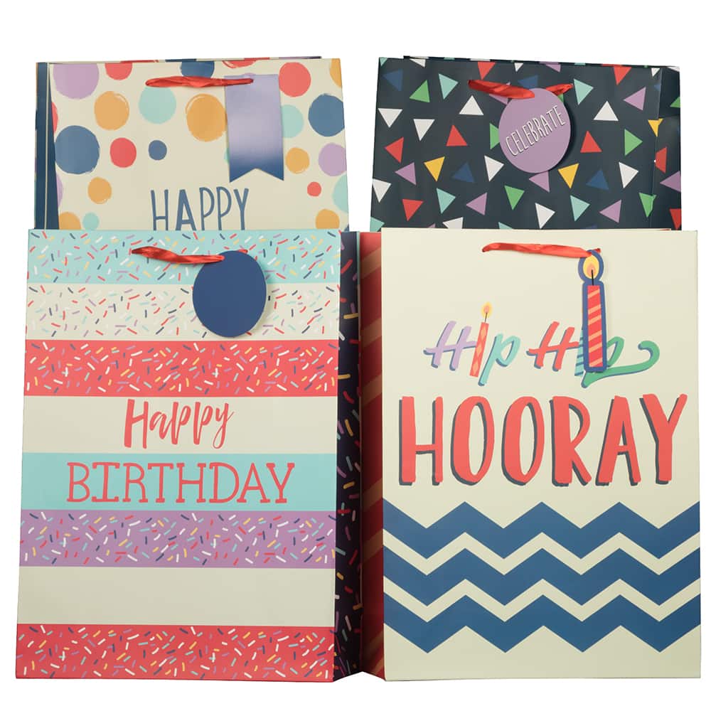 JAM Paper Jumbo Shapes Birthday Gift Bag Assortments, 12ct.