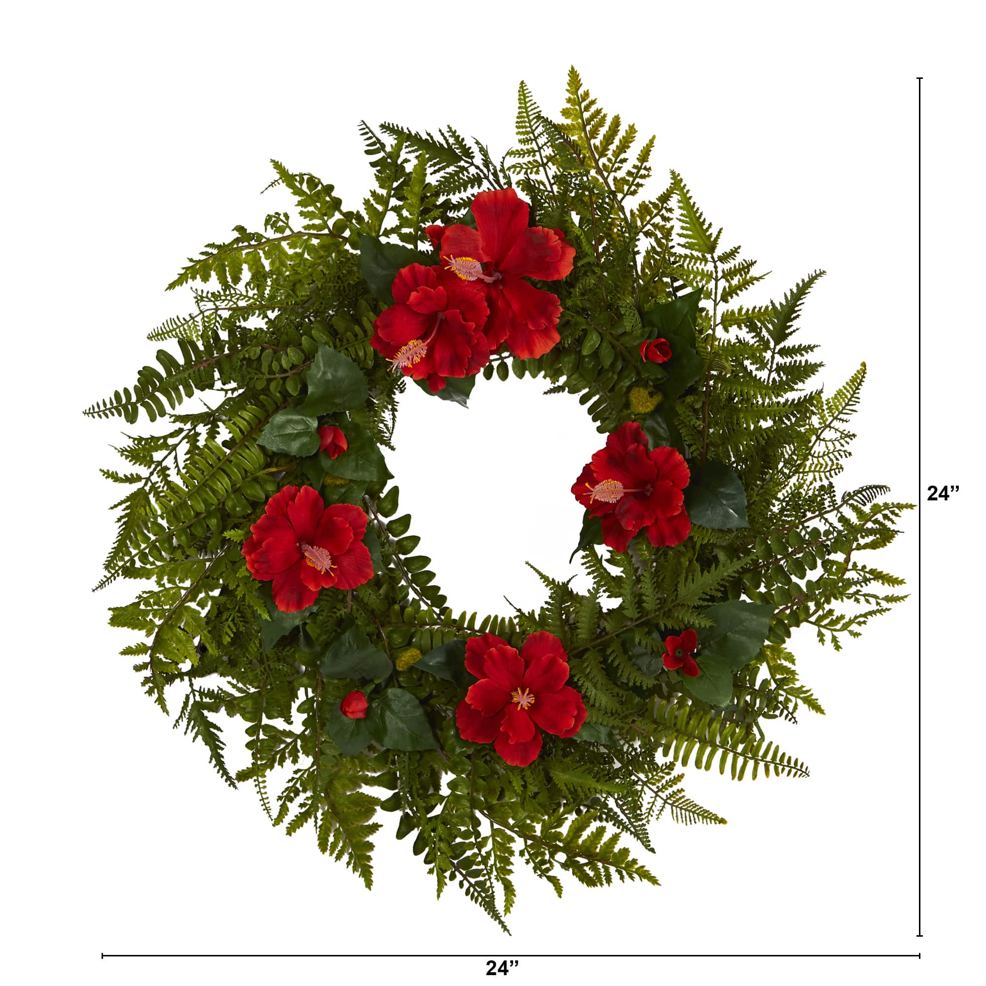 24" Mixed Fern & Hibiscus Artificial Wreath