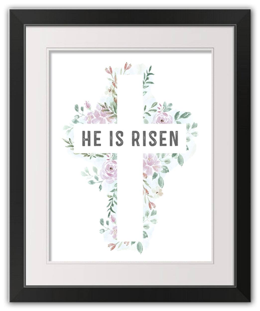 Watercolor Floral Cross Risen 2 16" x 20" Black Framed Print Under Plexiglass