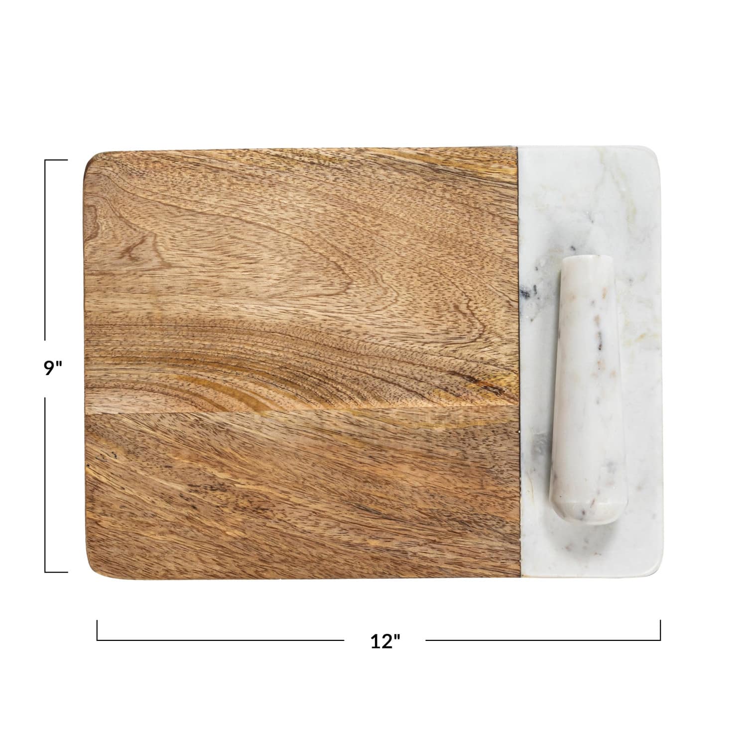 Hello Honey® Natural & White Mango Wood & Marble Cheese & Cutting Board with Inlaid Pestle