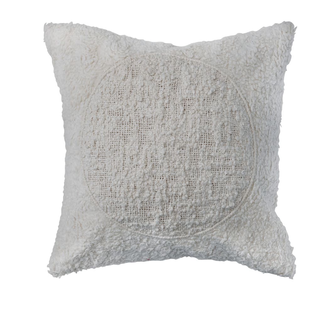 Bloomingville Ivory Modern Cotton Sherpa Throw Pillow Cover with Stitched Circle