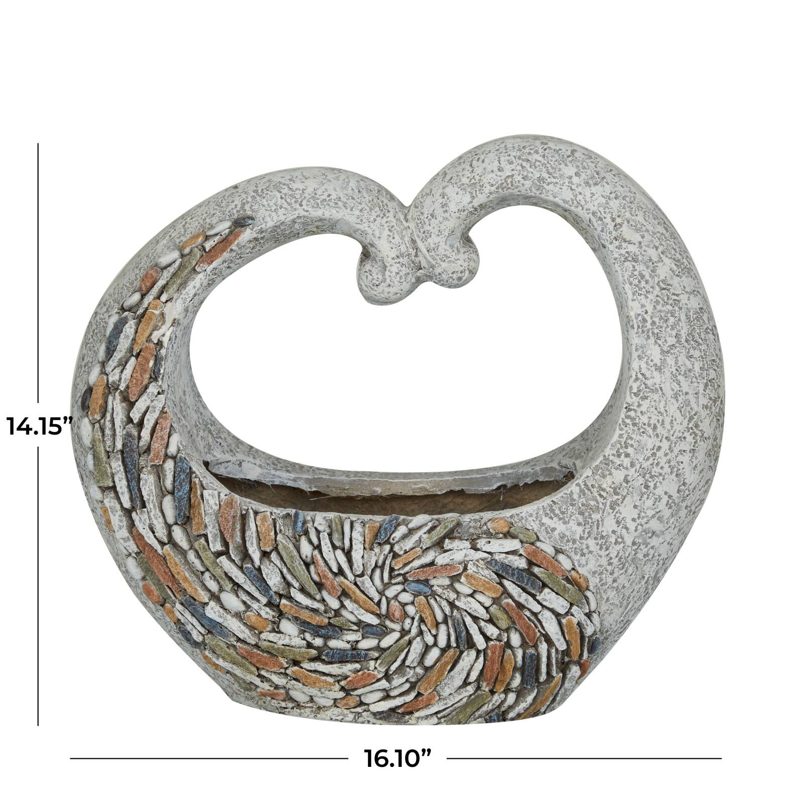 Gray Fiberglass Planter with Stone Mosaic Design