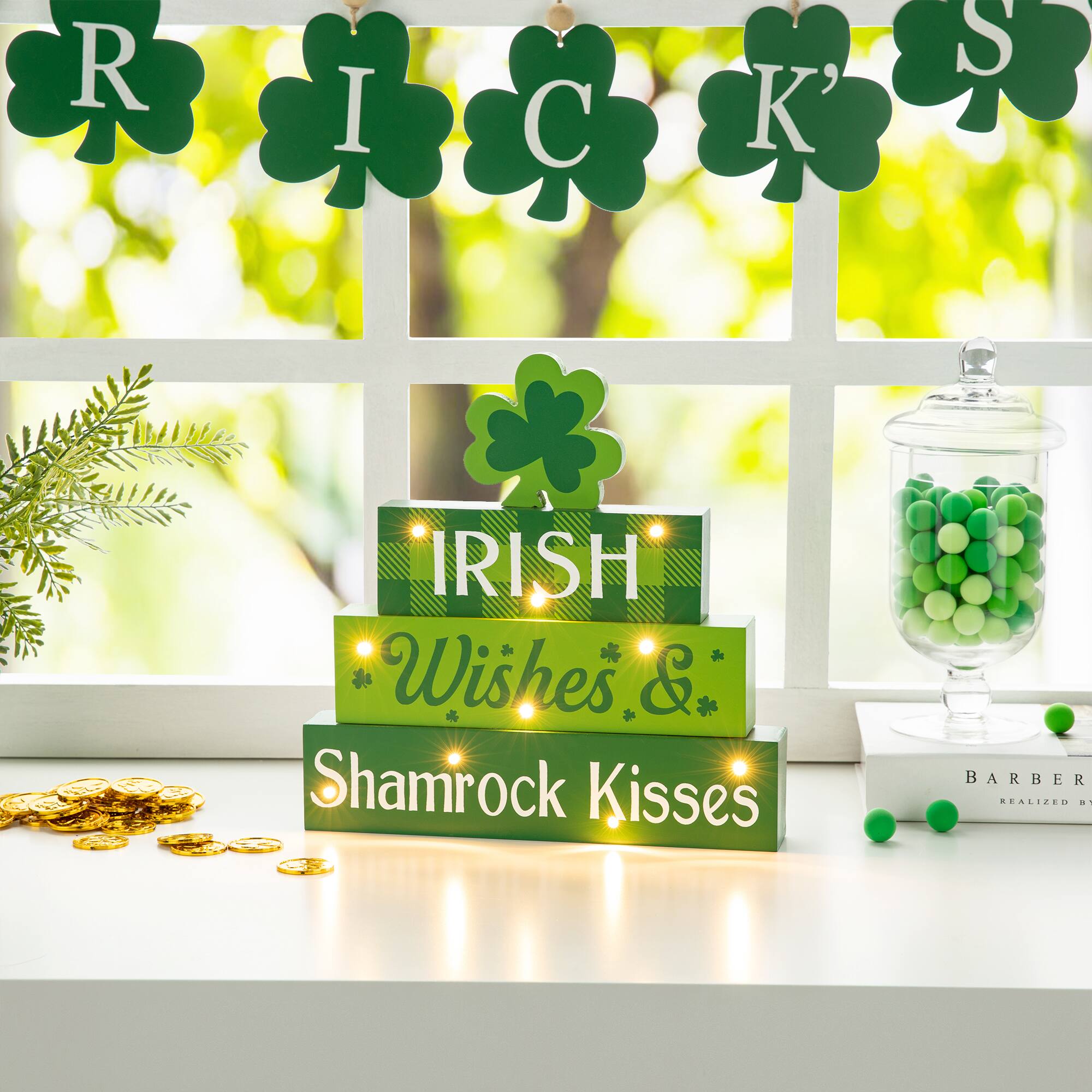 Glitzhome® 11.5'' Lighted St. Patrick's Wooden Block Table Sign