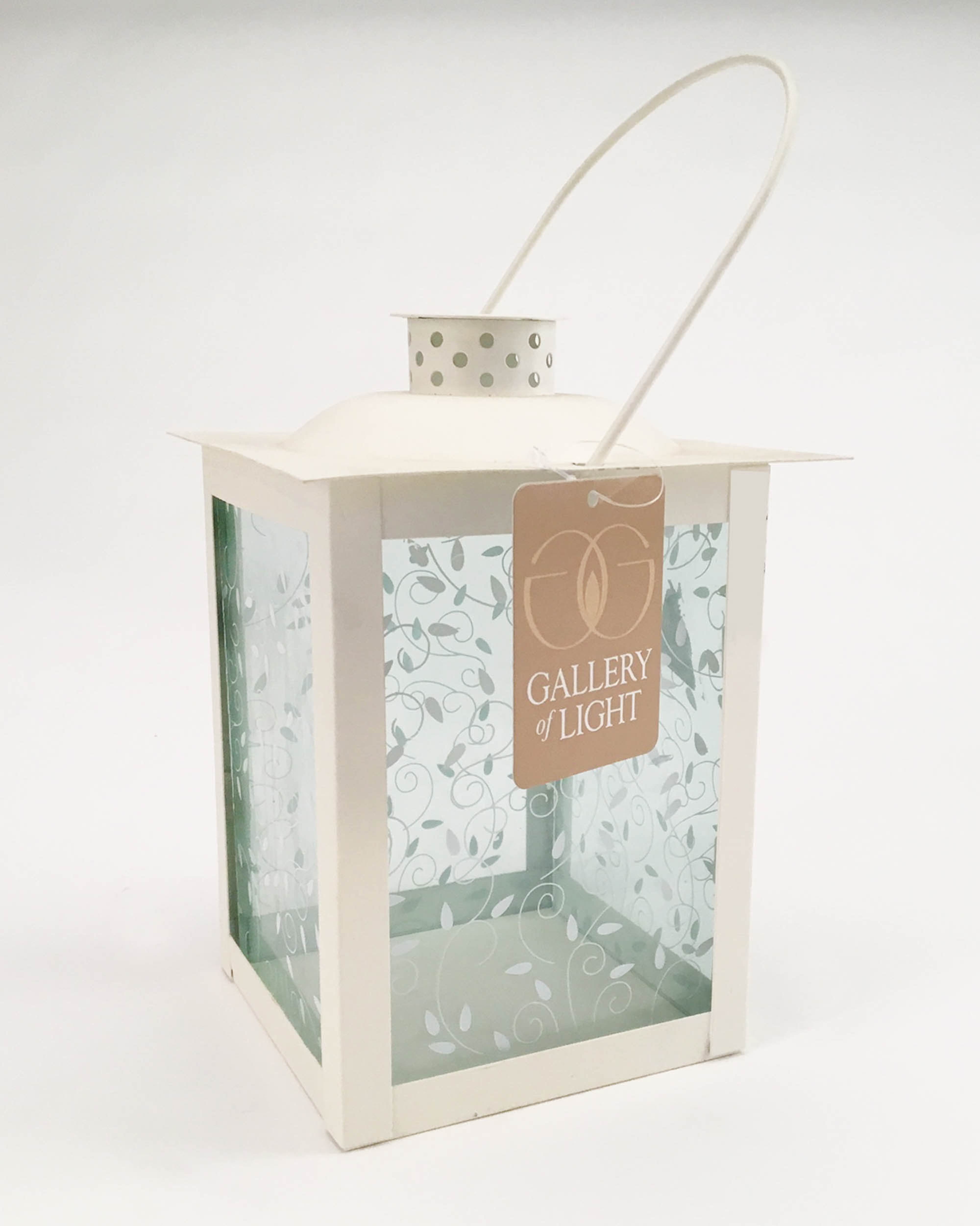 8&#x22; Large White Square Candle Lantern with Leaves