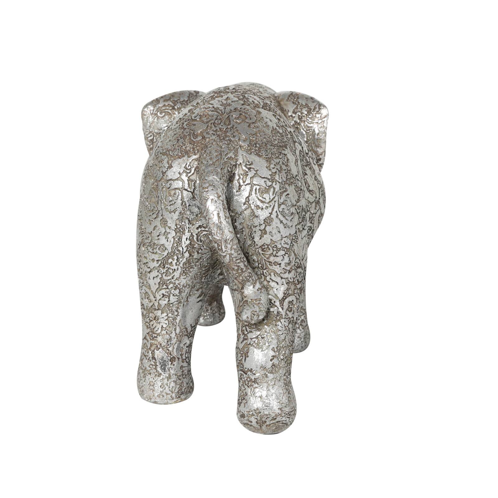 7" Silver Elephant Engraved Floral Sculpture