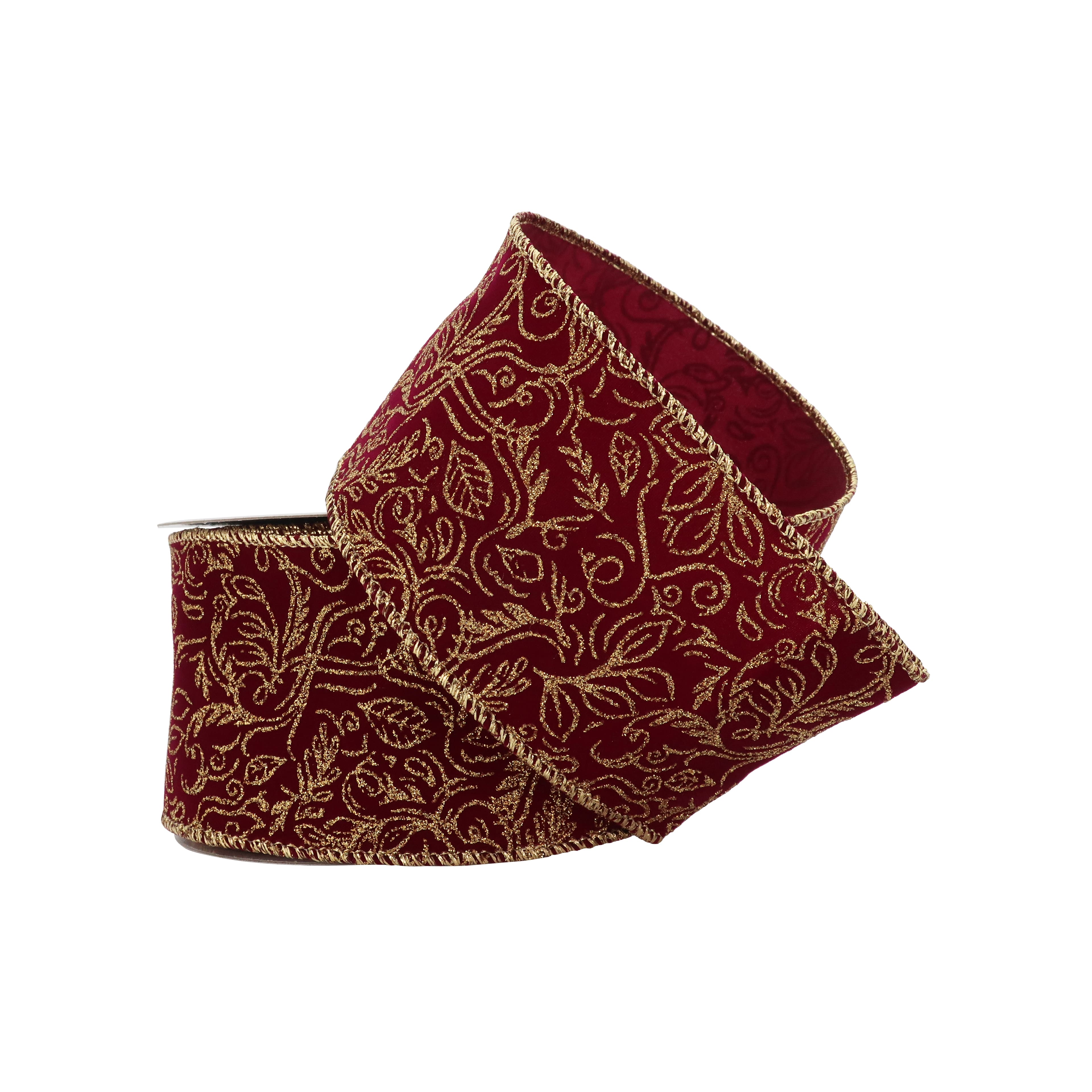 2.5&#x22; x 20ft. Burgundy Scroll Wired Velvet Ribbon by Celebrate It&#x2122; Christmas