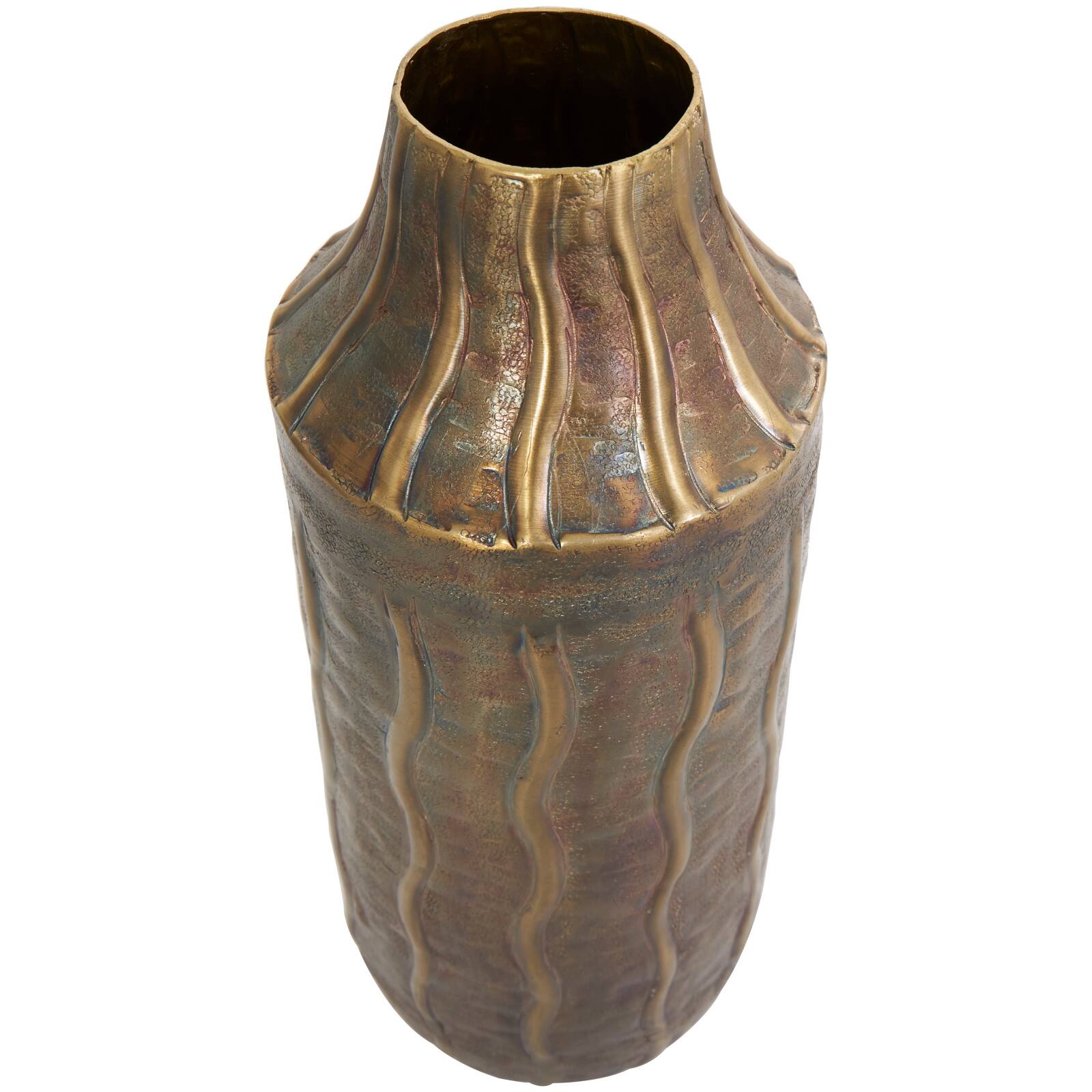 17" Brass Metal Snakeskin Inspired Vase with Dimensional Wavy Accents