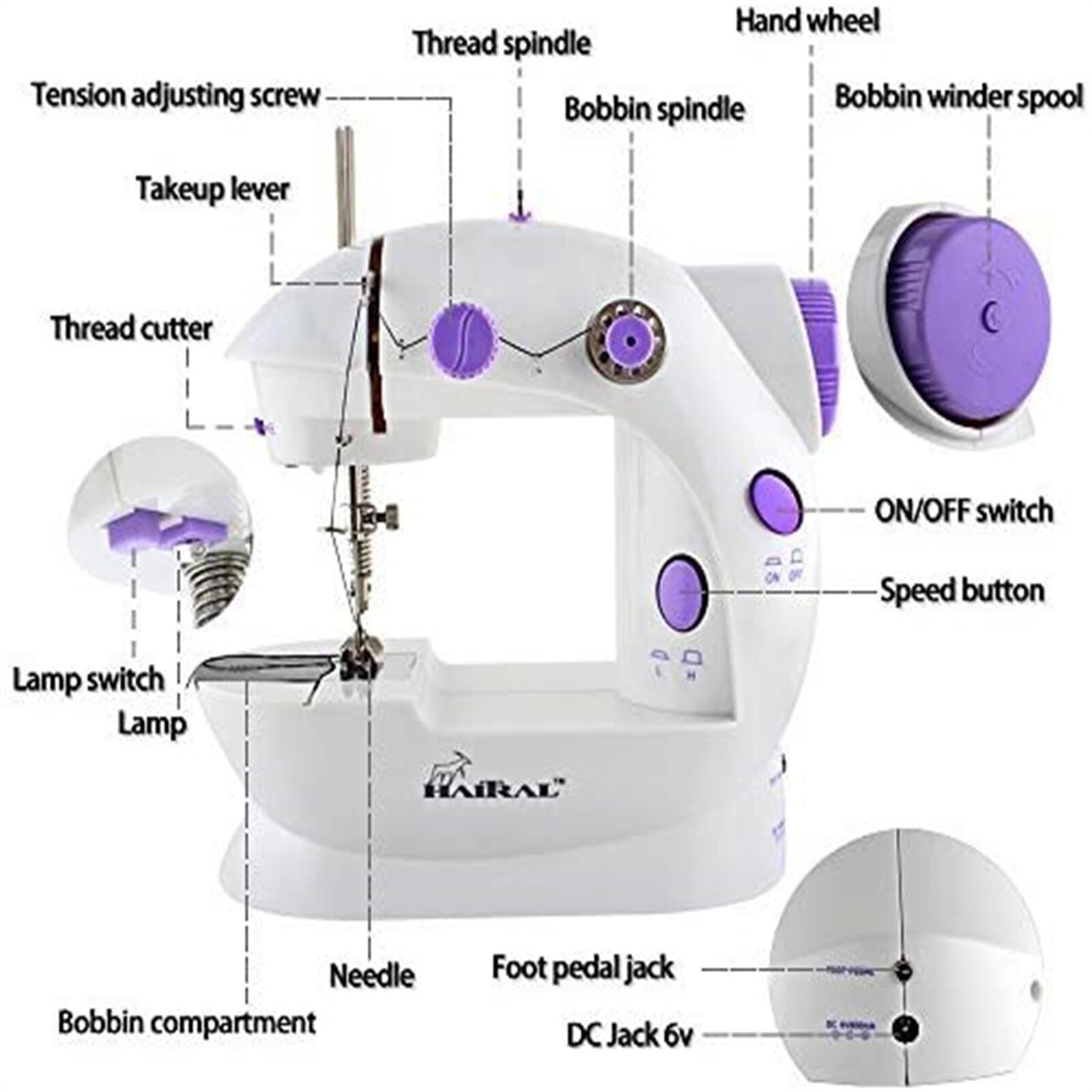 Haitral™ Lavender Flex-Speed Double-Thread Cordless Sewing Machine with Built-In Table