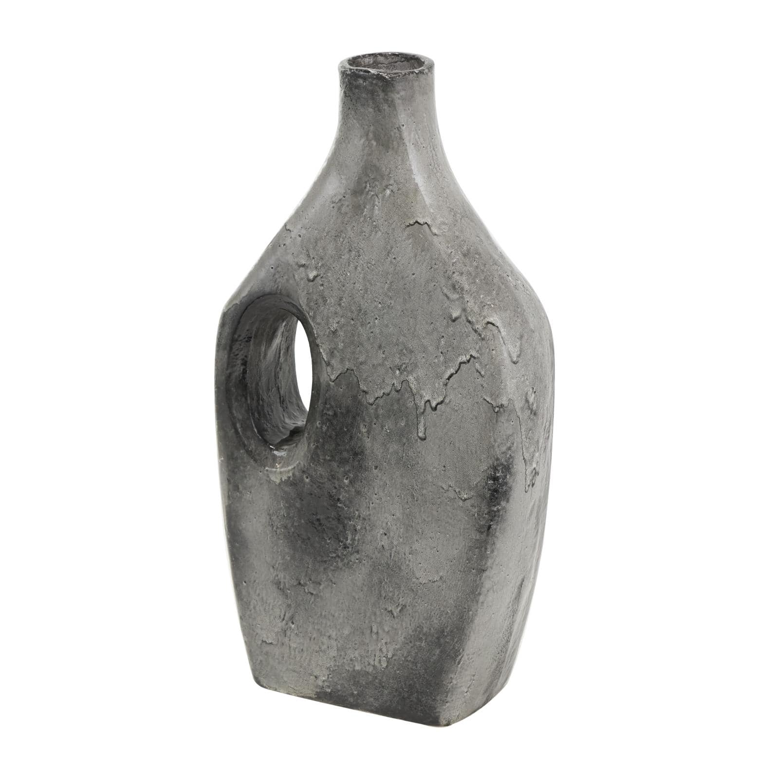 Gray Paper Mache Marble Inspired Decorative Vase with Cutout Handle
