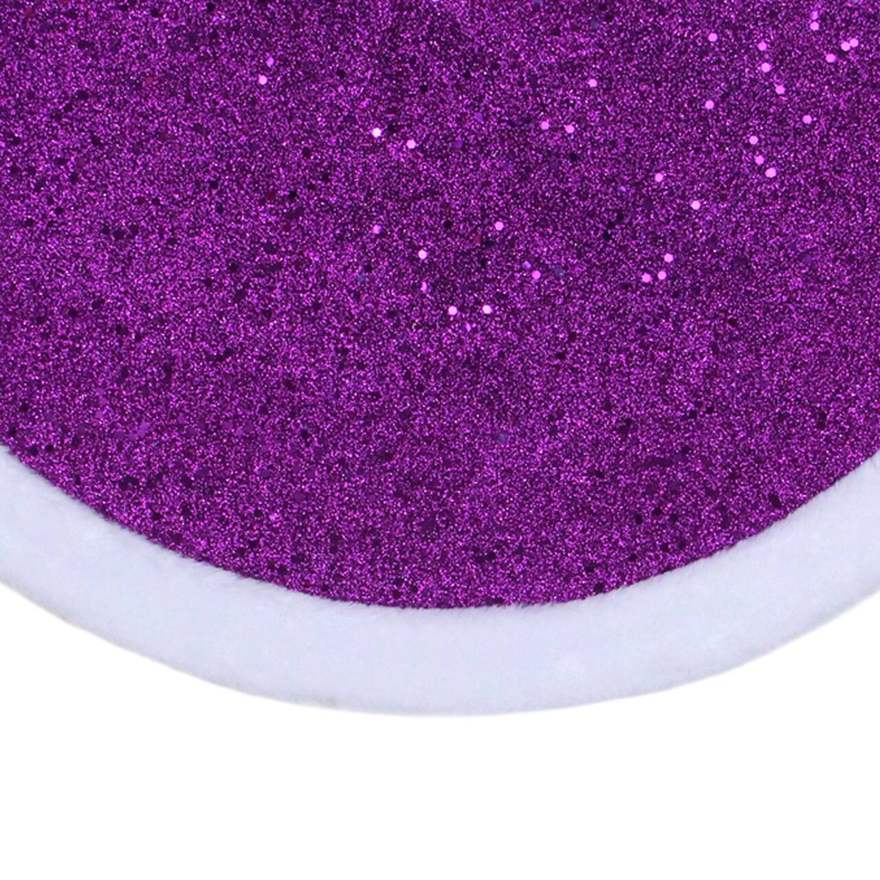 20&#x22; Purple Glittered Mini Christmas Tree Skirt with Faux Fur Trim