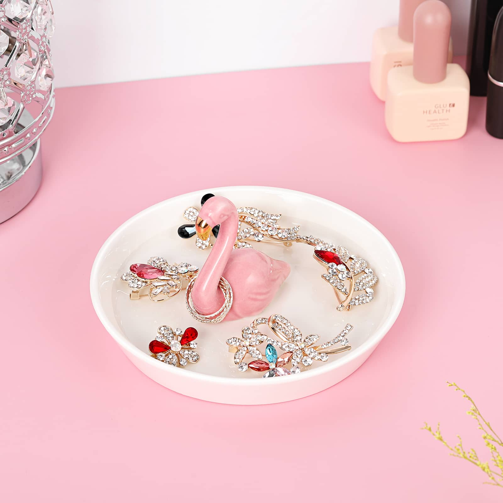 NEX&#x2122; 6&#x22; Flamingo Ring Dish Jewelry Tray Organizer