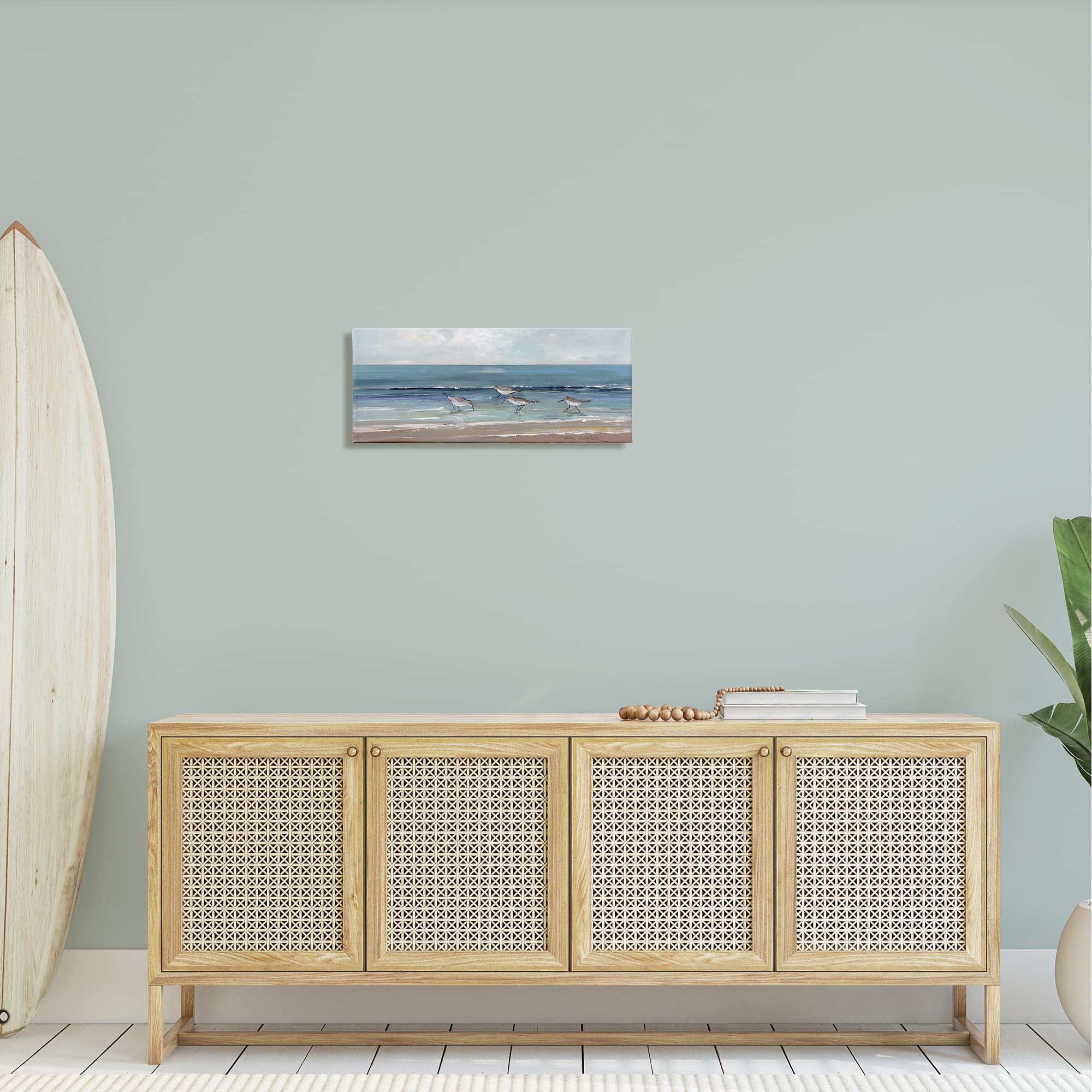 Stupell Industries Sandpipers Birds Cloudy Sky Beach Shore Painting Canvas Wall Art